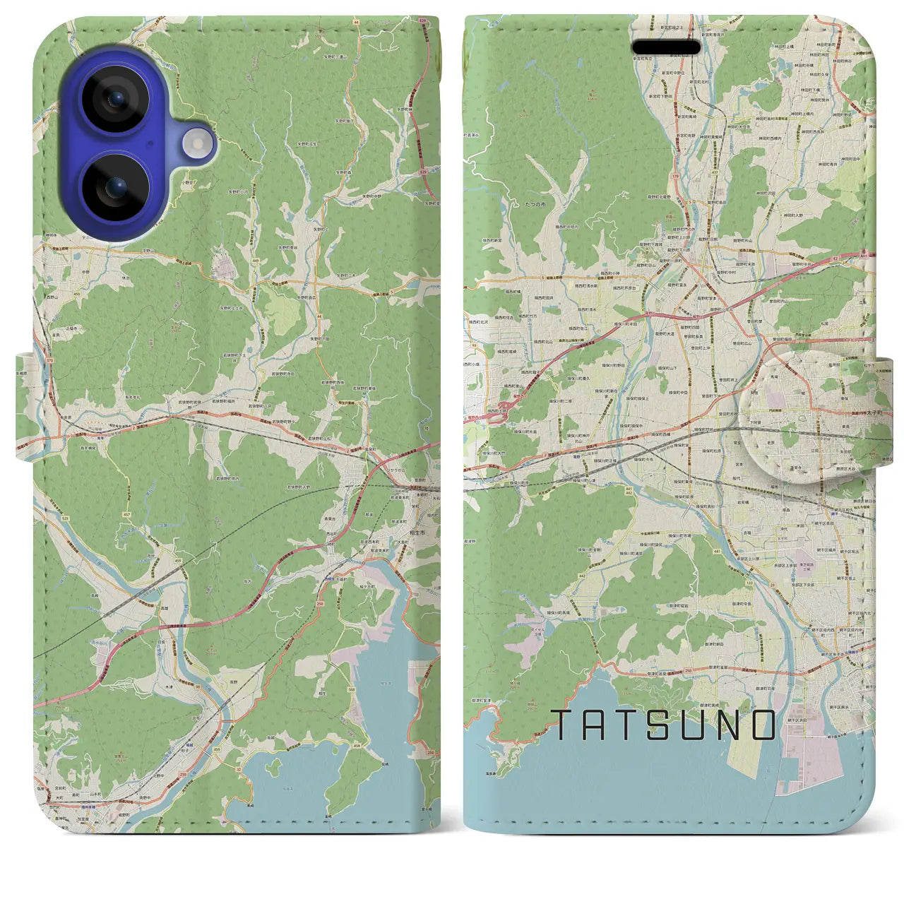 【たつの(兵庫県)】地図柄iPhoneケース(手帳タイプ)ナチュラル・iPhone 16 Pro Max 用