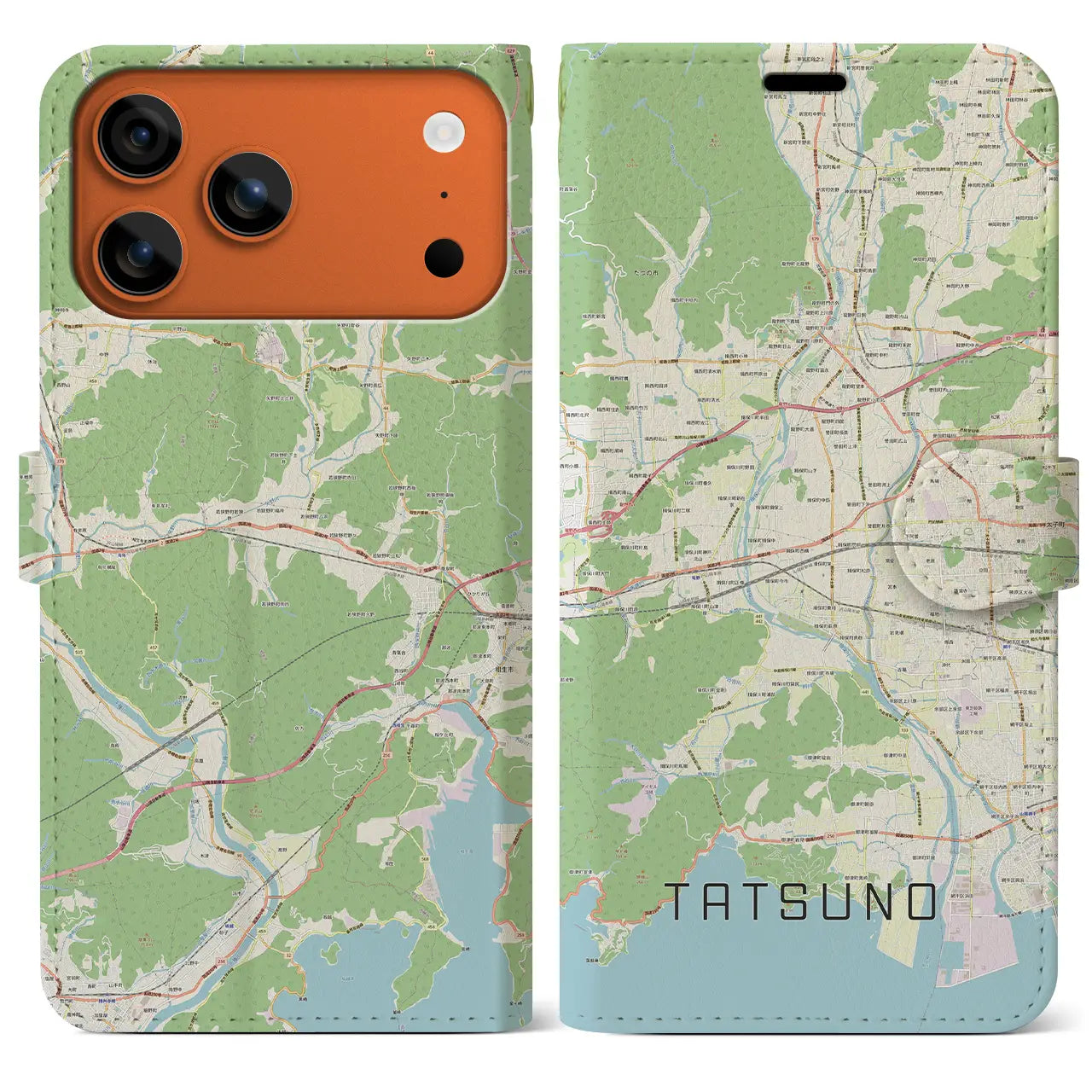 【たつの(兵庫県)】地図柄iPhoneケース(手帳タイプ)モノトーン・iPhone 17 Pro Max 用