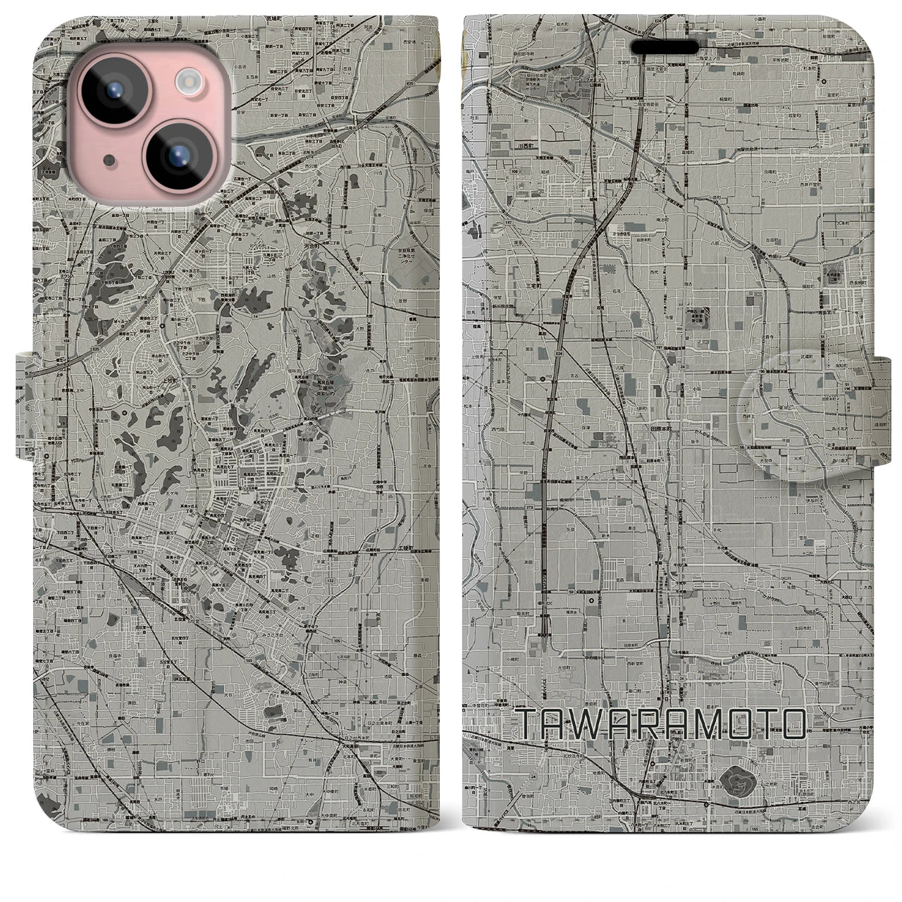 【田原本(奈良県)】地図柄iPhoneケース(手帳タイプ)