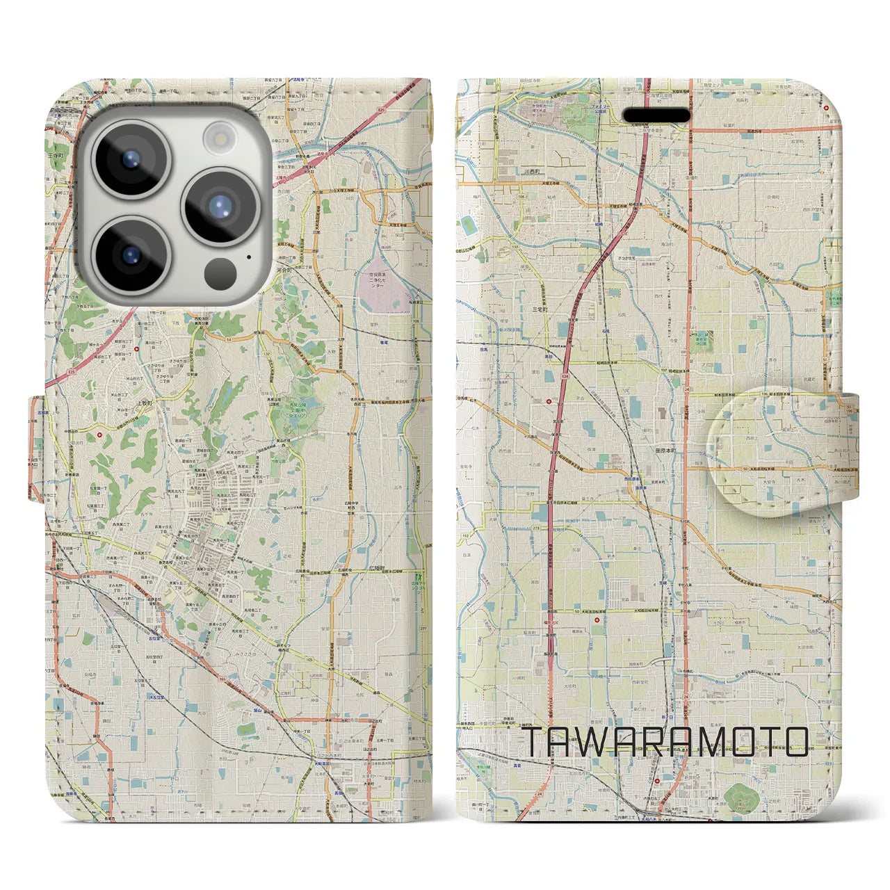 【田原本(奈良県)】地図柄iPhoneケース(手帳タイプ)