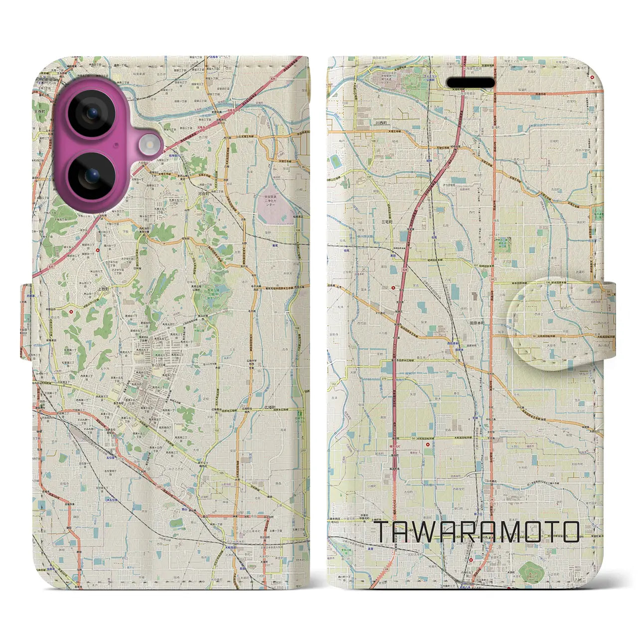 【田原本(奈良県)】地図柄iPhoneケース(手帳タイプ)