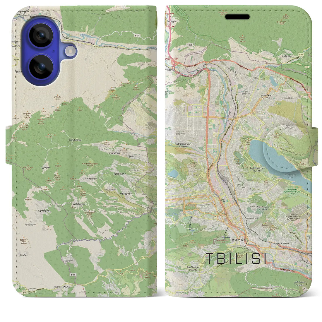 【トビリシ(ジョージア)】地図柄iPhoneケース(手帳タイプ)モノトーン・iPhone 16 Pro Max 用