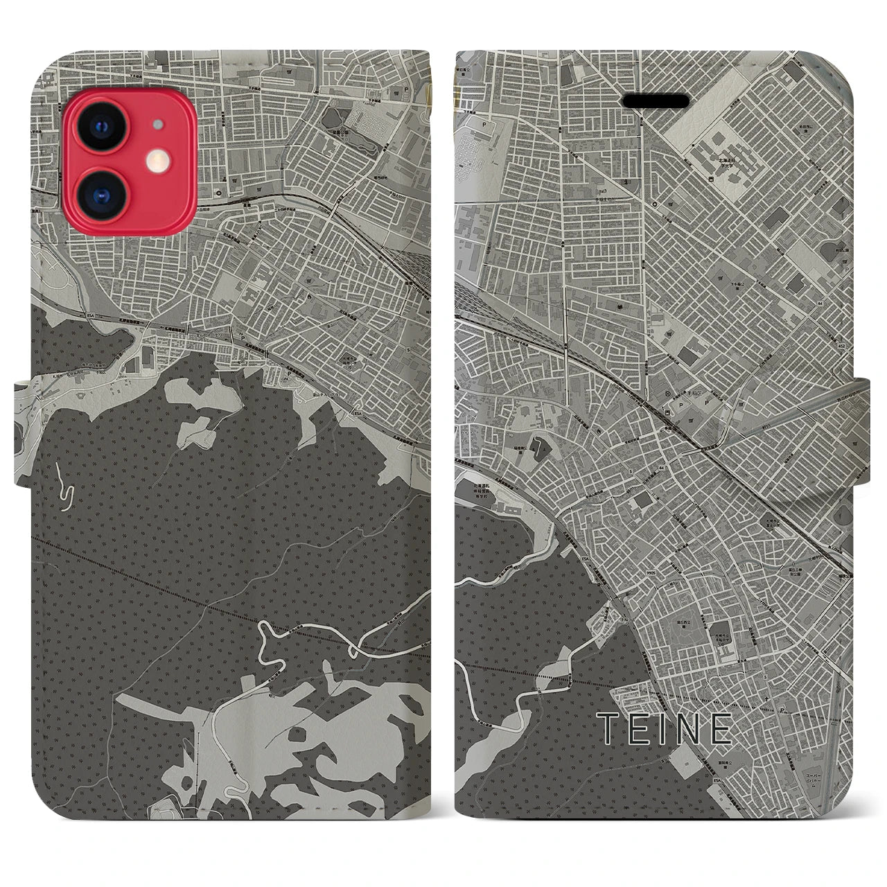 【手稲(北海道)】地図柄iPhoneケース(手帳タイプ)モノトーン・iPhone 11 用