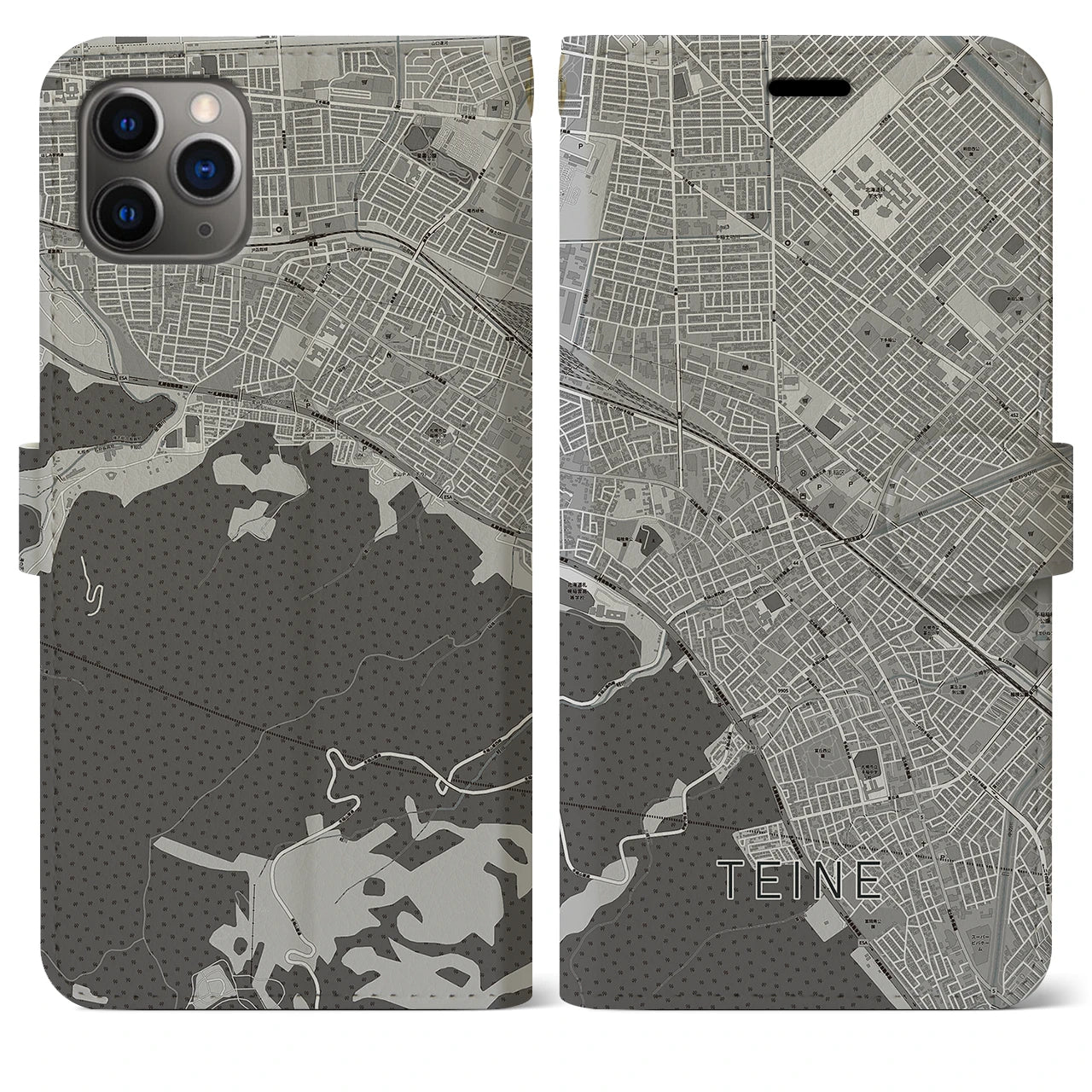 【手稲(北海道)】地図柄iPhoneケース(手帳タイプ)モノトーン・iPhone 11 Pro Max 用