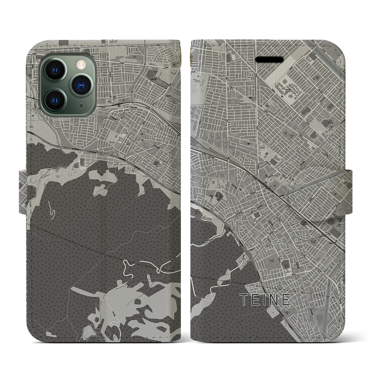 【手稲(北海道)】地図柄iPhoneケース(手帳タイプ)モノトーン・iPhone 11 Pro 用