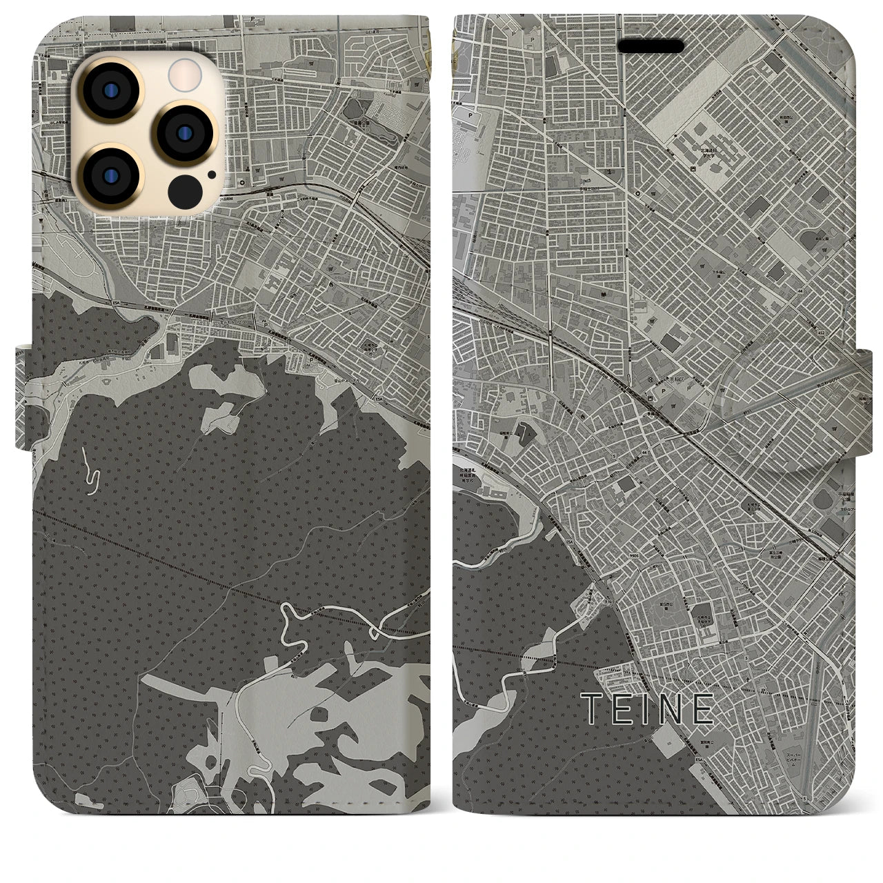 【手稲(北海道)】地図柄iPhoneケース(手帳タイプ)モノトーン・iPhone 12 Pro Max 用