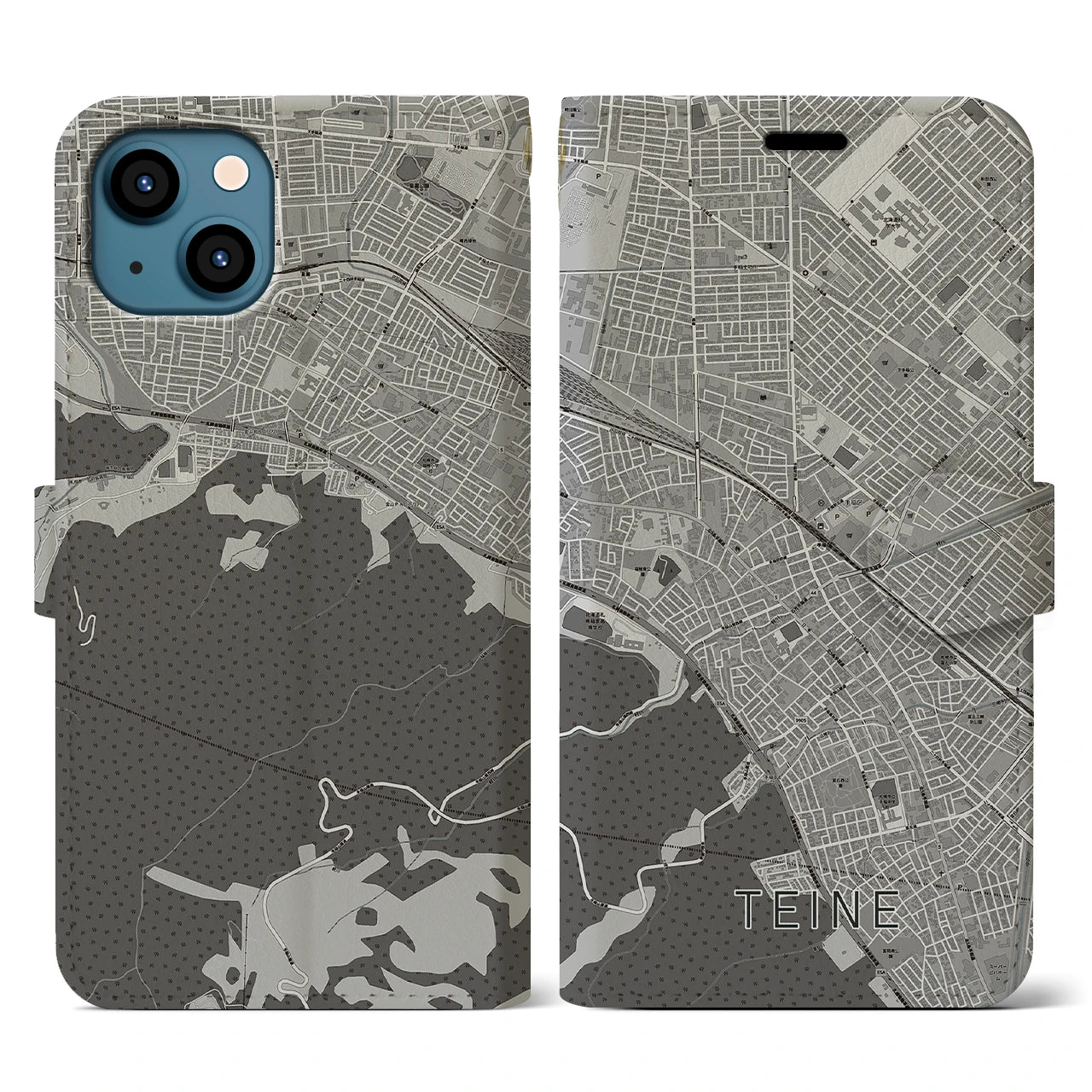 【手稲(北海道)】地図柄iPhoneケース(手帳タイプ)モノトーン・iPhone 13 用