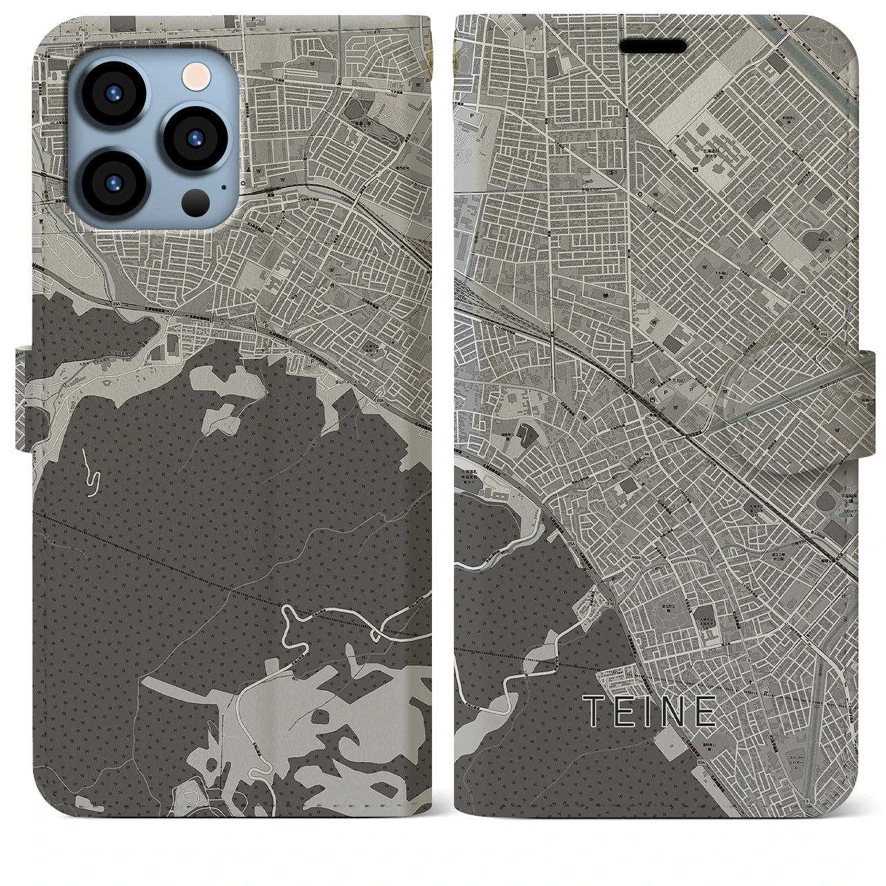 【手稲(北海道)】地図柄iPhoneケース(手帳タイプ)モノトーン・iPhone 13 Pro Max 用