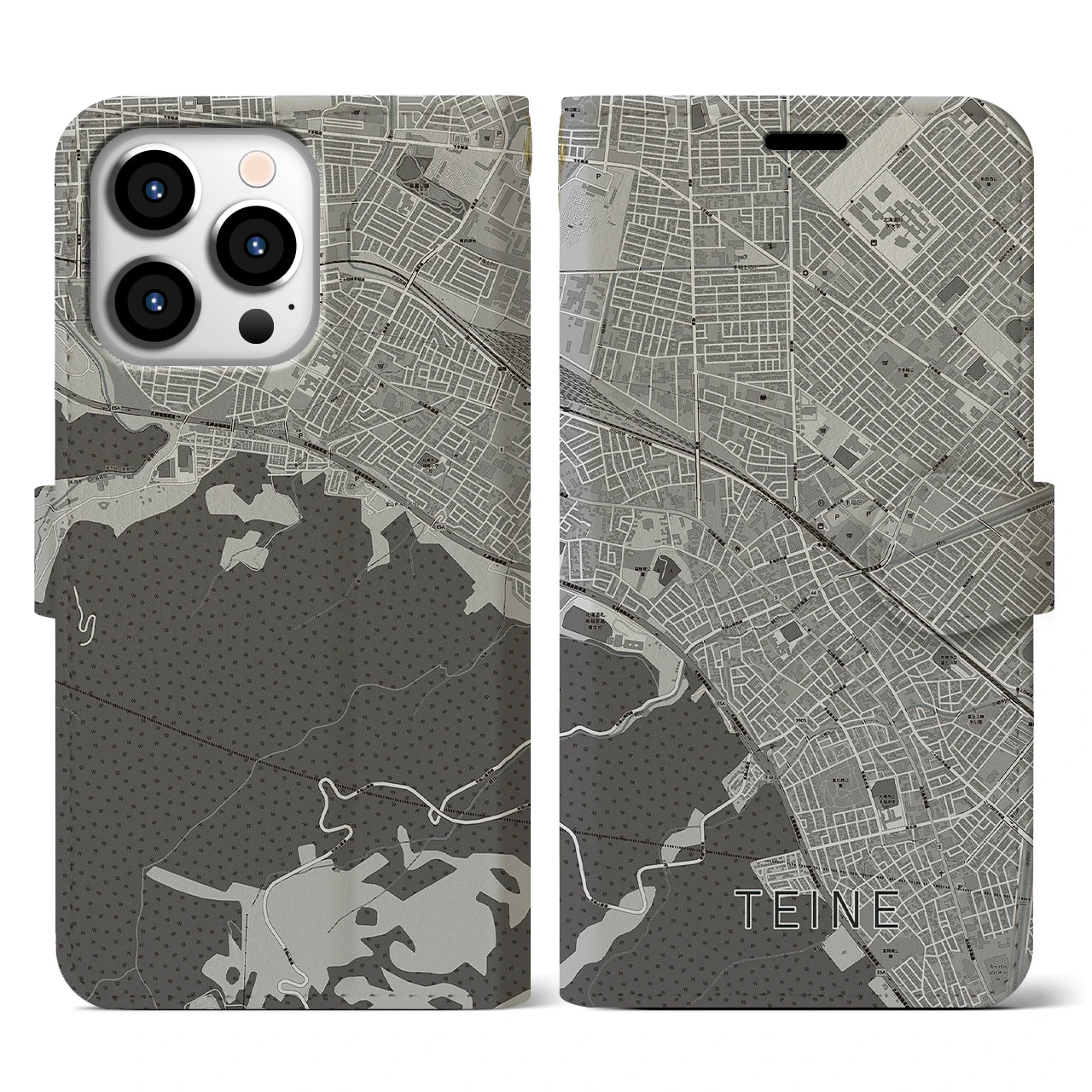 【手稲(北海道)】地図柄iPhoneケース(手帳タイプ)モノトーン・iPhone 13 Pro 用