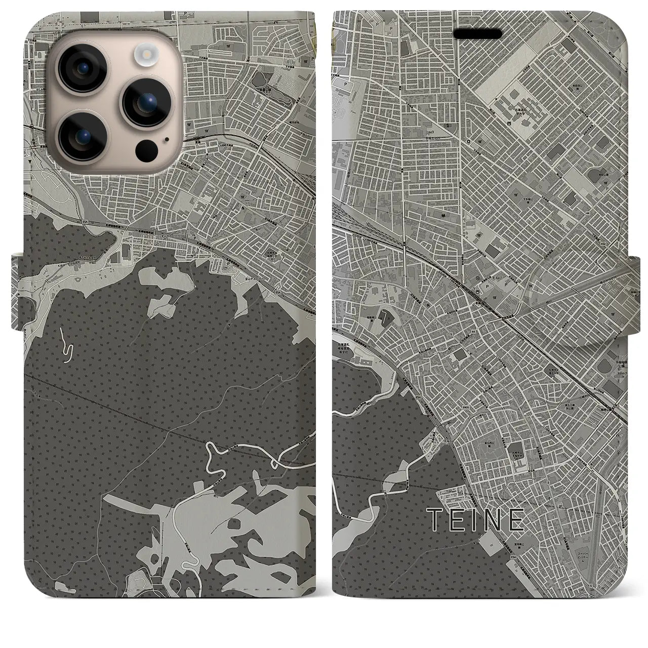 【手稲(北海道)】地図柄iPhoneケース(手帳タイプ)モノトーン・iPhone 16 Plus 用