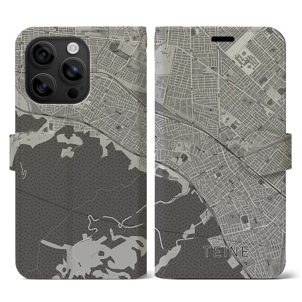 【手稲(北海道)】地図柄iPhoneケース(手帳タイプ)モノトーン・iPhone 16 用