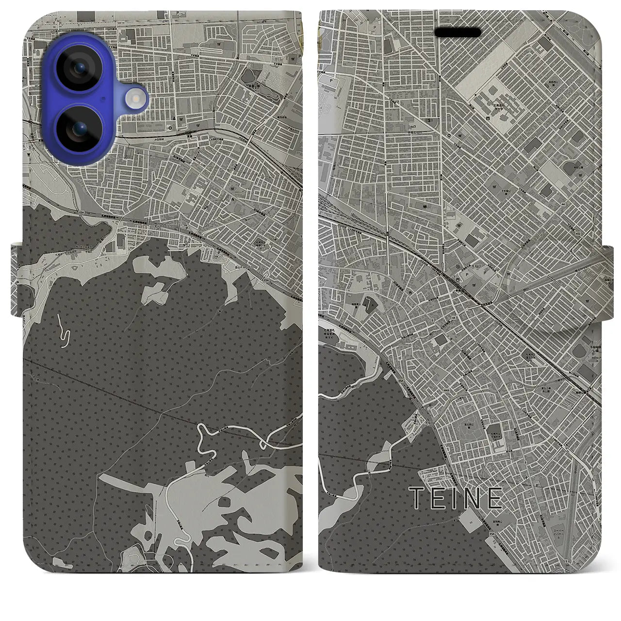 【手稲(北海道)】地図柄iPhoneケース(手帳タイプ)モノトーン・iPhone 16 Pro Max 用