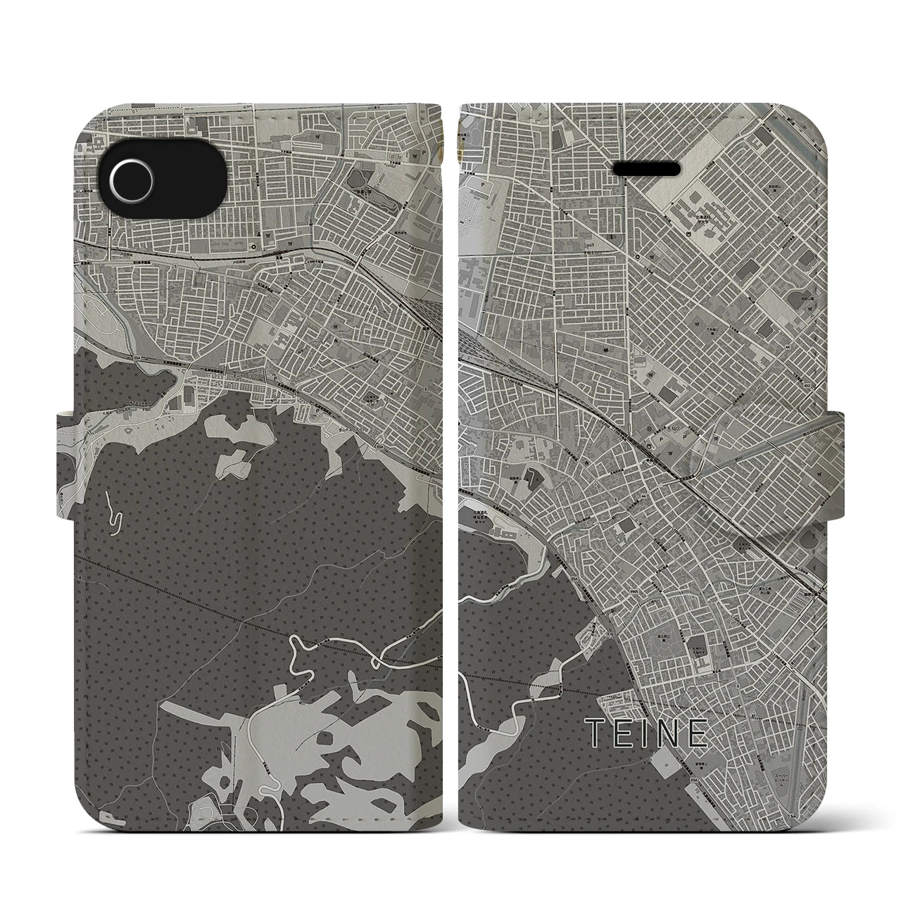 【手稲(北海道)】地図柄iPhoneケース(手帳タイプ)モノトーン・iPhone SE(第3 / 第2世代) / 8 / 7 / 6s / 6 用