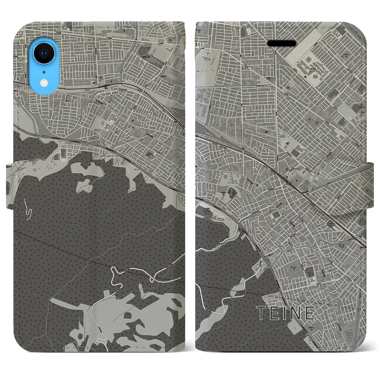 【手稲(北海道)】地図柄iPhoneケース(手帳タイプ)モノトーン・iPhone XR 用