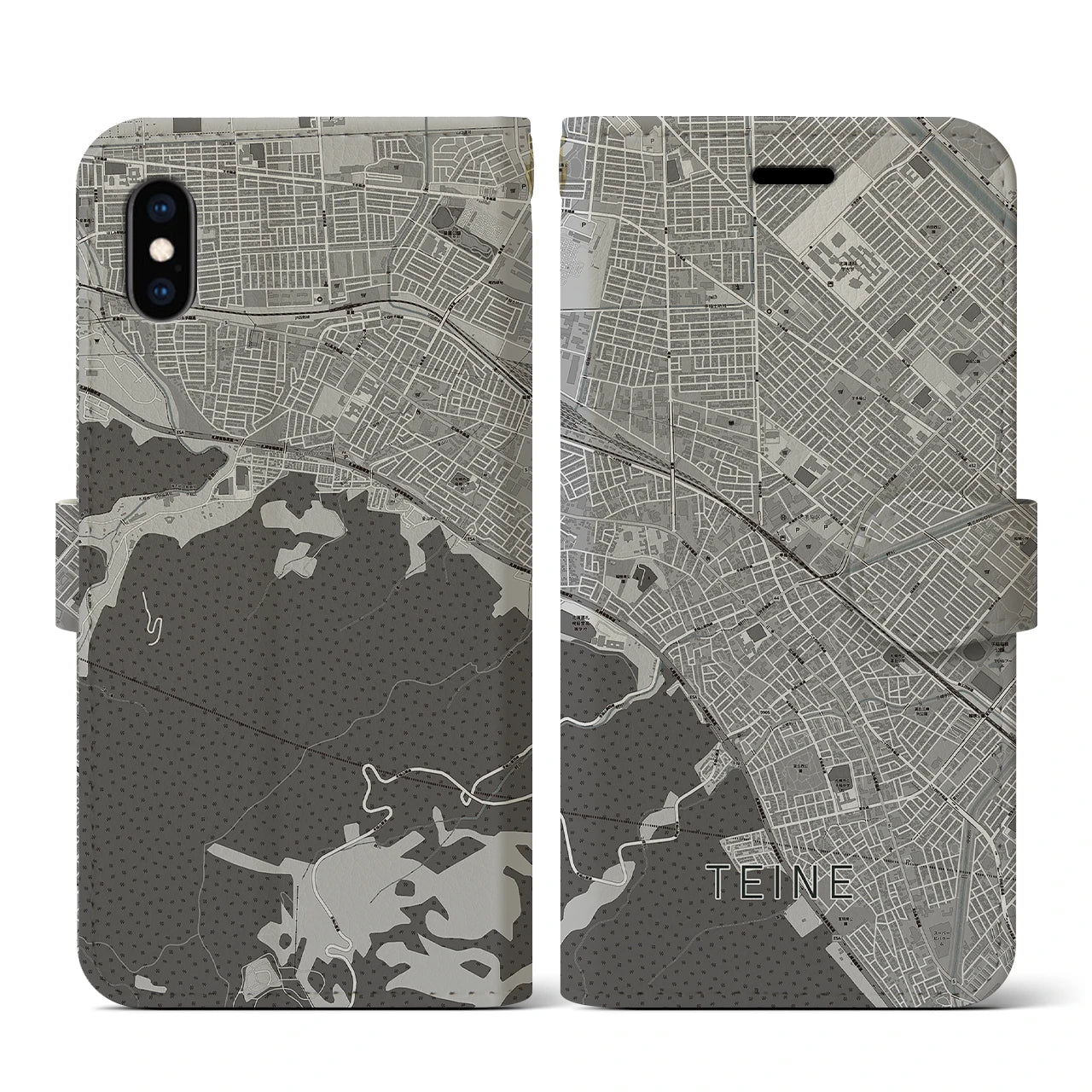 【手稲(北海道)】地図柄iPhoneケース(手帳タイプ)モノトーン・iPhone XS / X 用