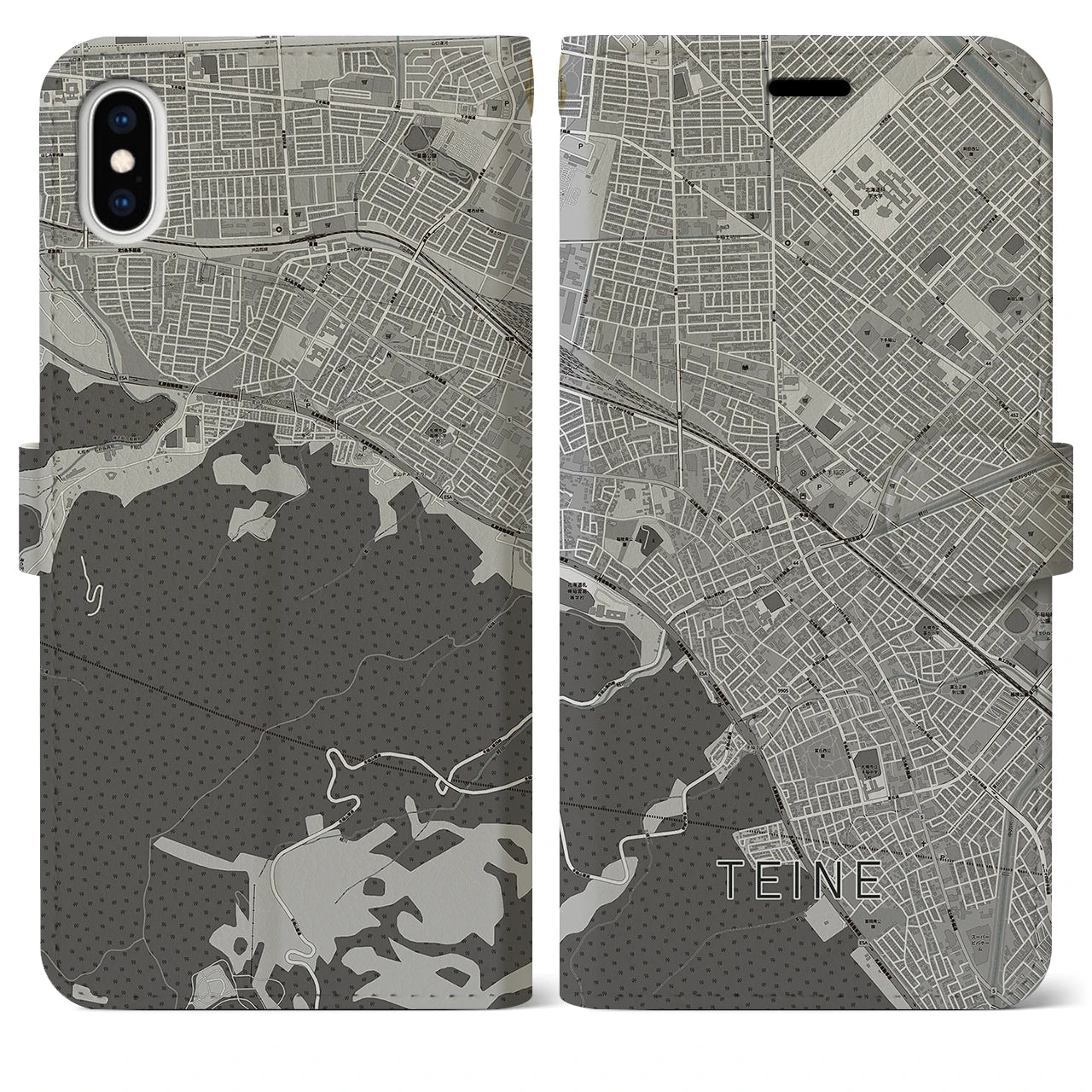 【手稲(北海道)】地図柄iPhoneケース(手帳タイプ)モノトーン・iPhone XS Max 用