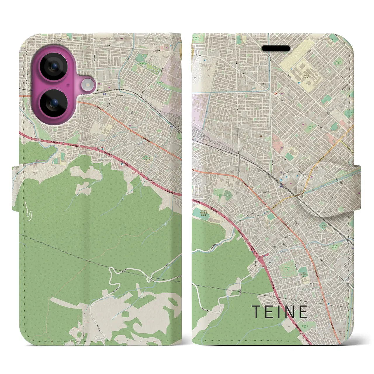 【手稲(北海道)】地図柄iPhoneケース(手帳タイプ)ナチュラル・iPhone 16 Pro 用