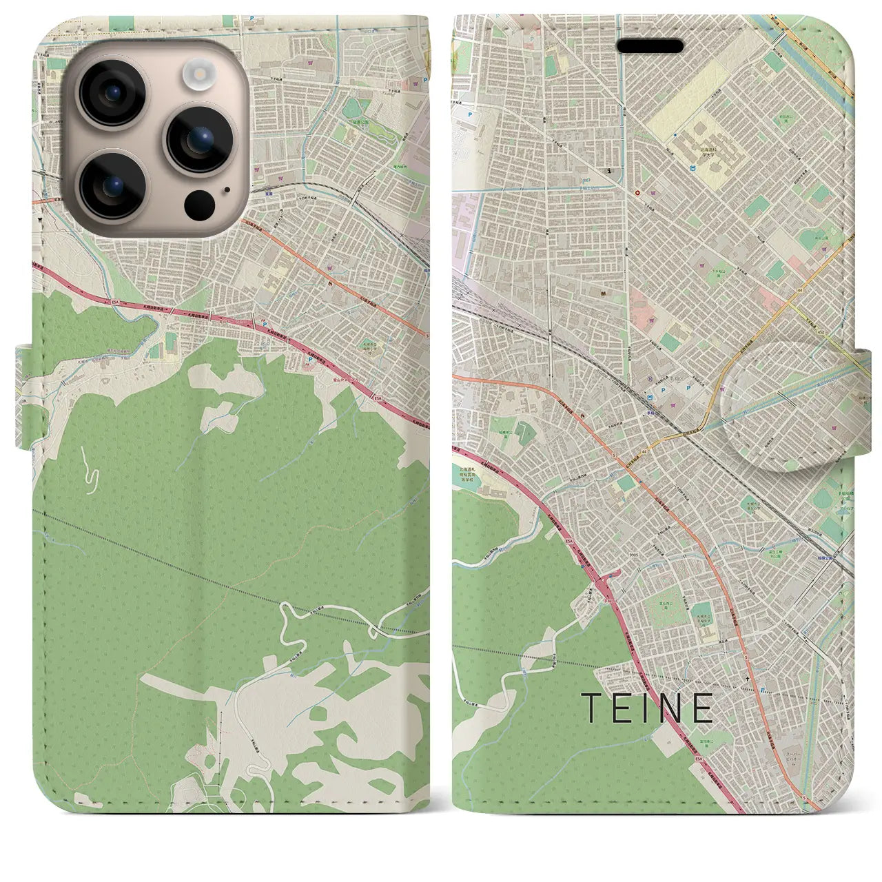 【手稲(北海道)】地図柄iPhoneケース(手帳タイプ)ナチュラル・iPhone 16 Plus 用