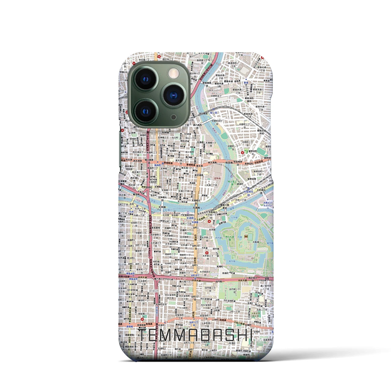 【天満橋(大阪府)】地図柄iPhoneケース(バックカバータイプ)ナチュラル・iPhone 11 Pro 用