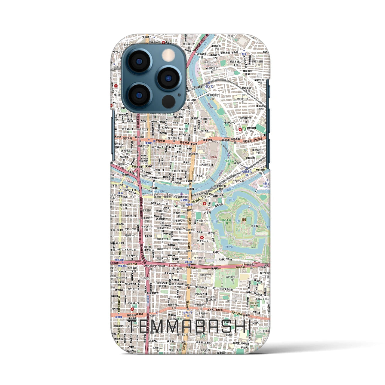 【天満橋(大阪府)】地図柄iPhoneケース(バックカバータイプ)ナチュラル・iPhone 12 / 12 Pro 用