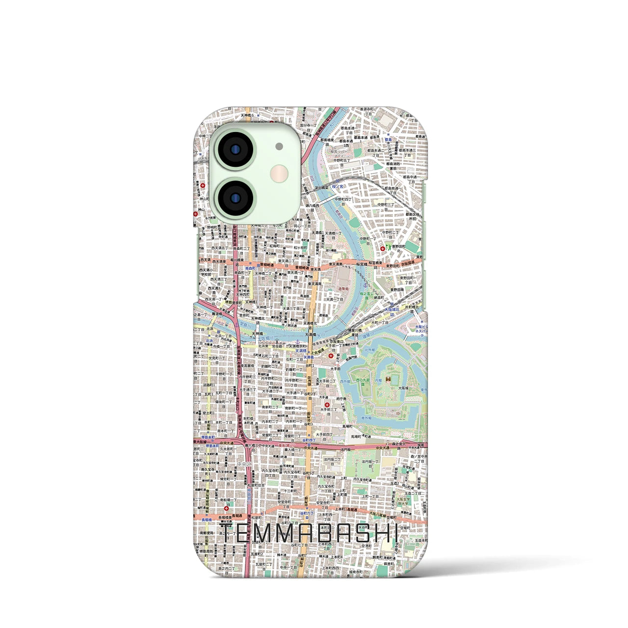 【天満橋(大阪府)】地図柄iPhoneケース(バックカバータイプ)ナチュラル・iPhone 12 mini 用