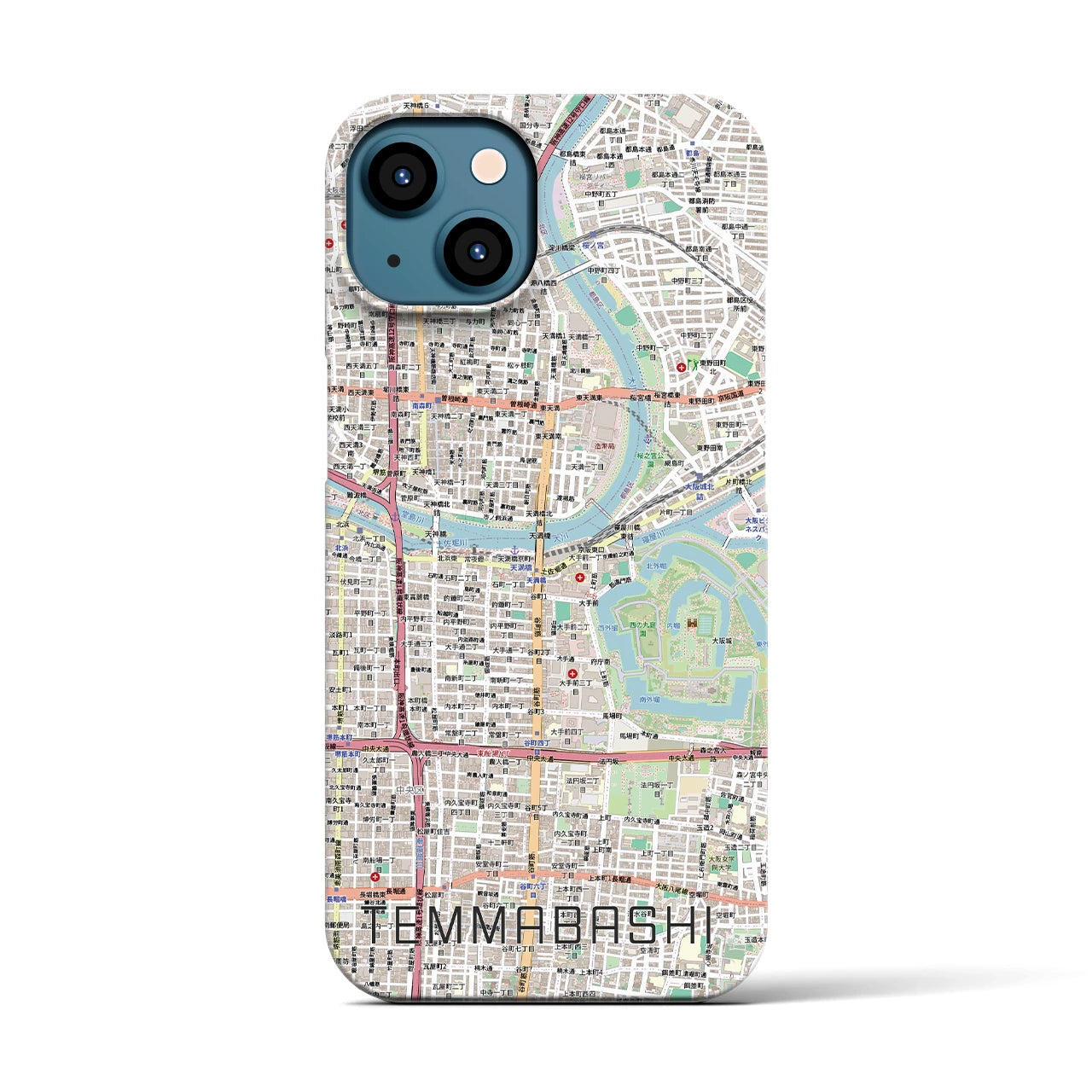 【天満橋(大阪府)】地図柄iPhoneケース(バックカバータイプ)ナチュラル・iPhone 13 用