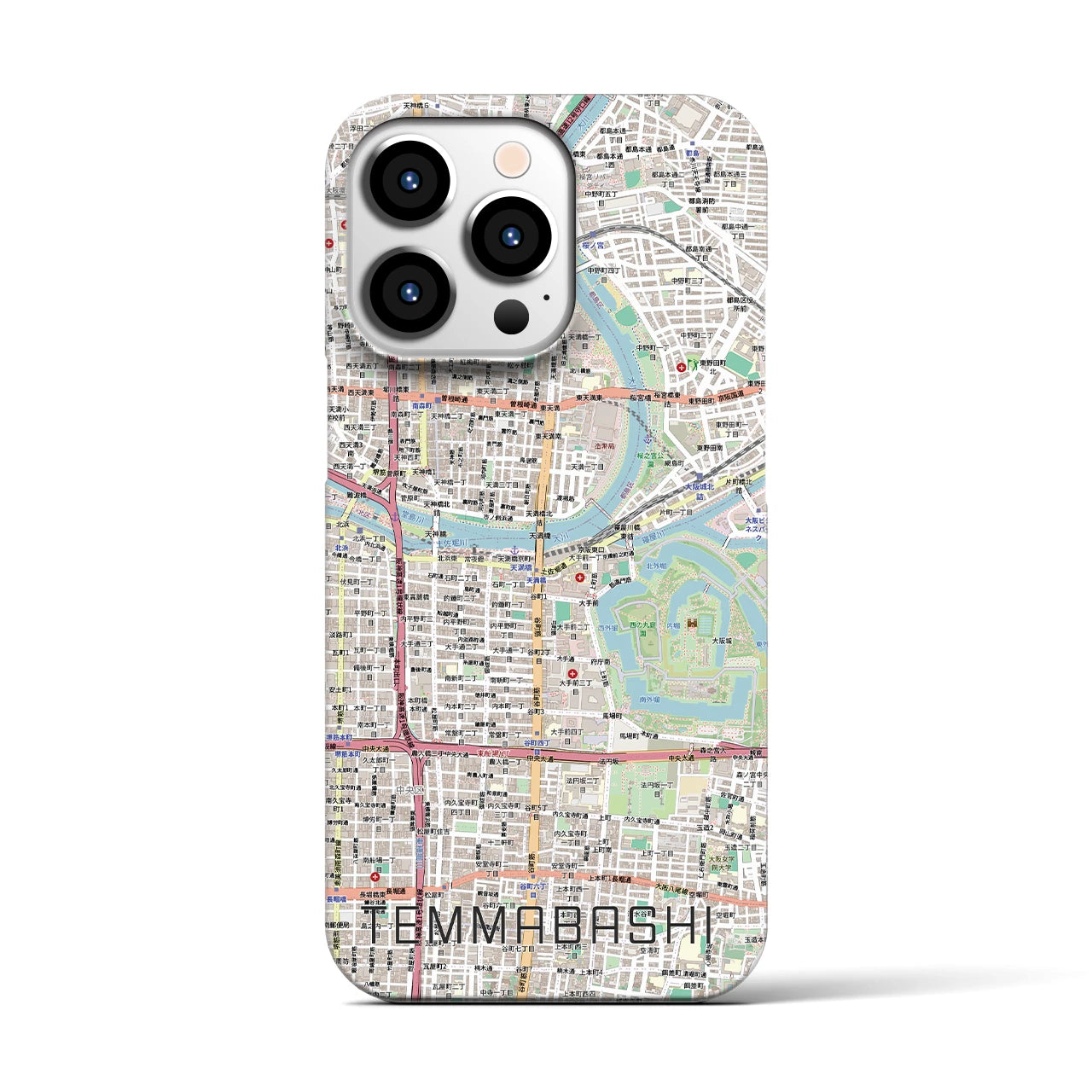 【天満橋(大阪府)】地図柄iPhoneケース(バックカバータイプ)ナチュラル・iPhone 13 Pro 用