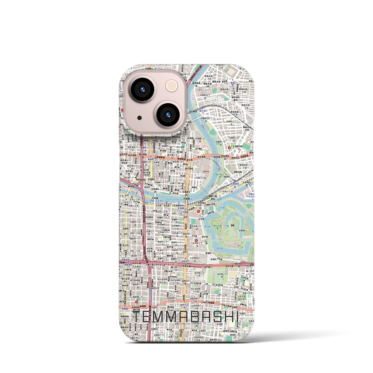 【天満橋(大阪府)】地図柄iPhoneケース(バックカバータイプ)ナチュラル・iPhone 13 mini 用