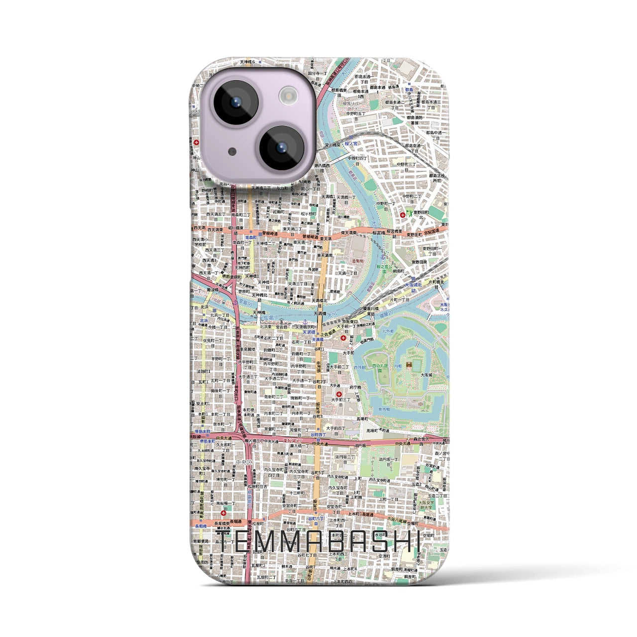 【天満橋(大阪府)】地図柄iPhoneケース(バックカバータイプ)ナチュラル・iPhone 14 用