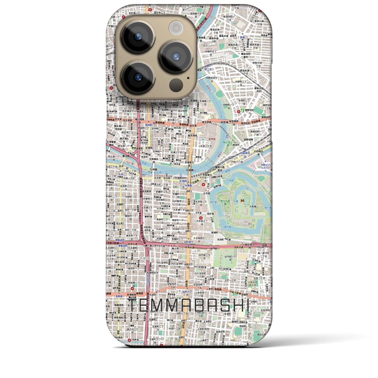 【天満橋(大阪府)】地図柄iPhoneケース(バックカバータイプ)ナチュラル・iPhone 14 Pro Max 用
