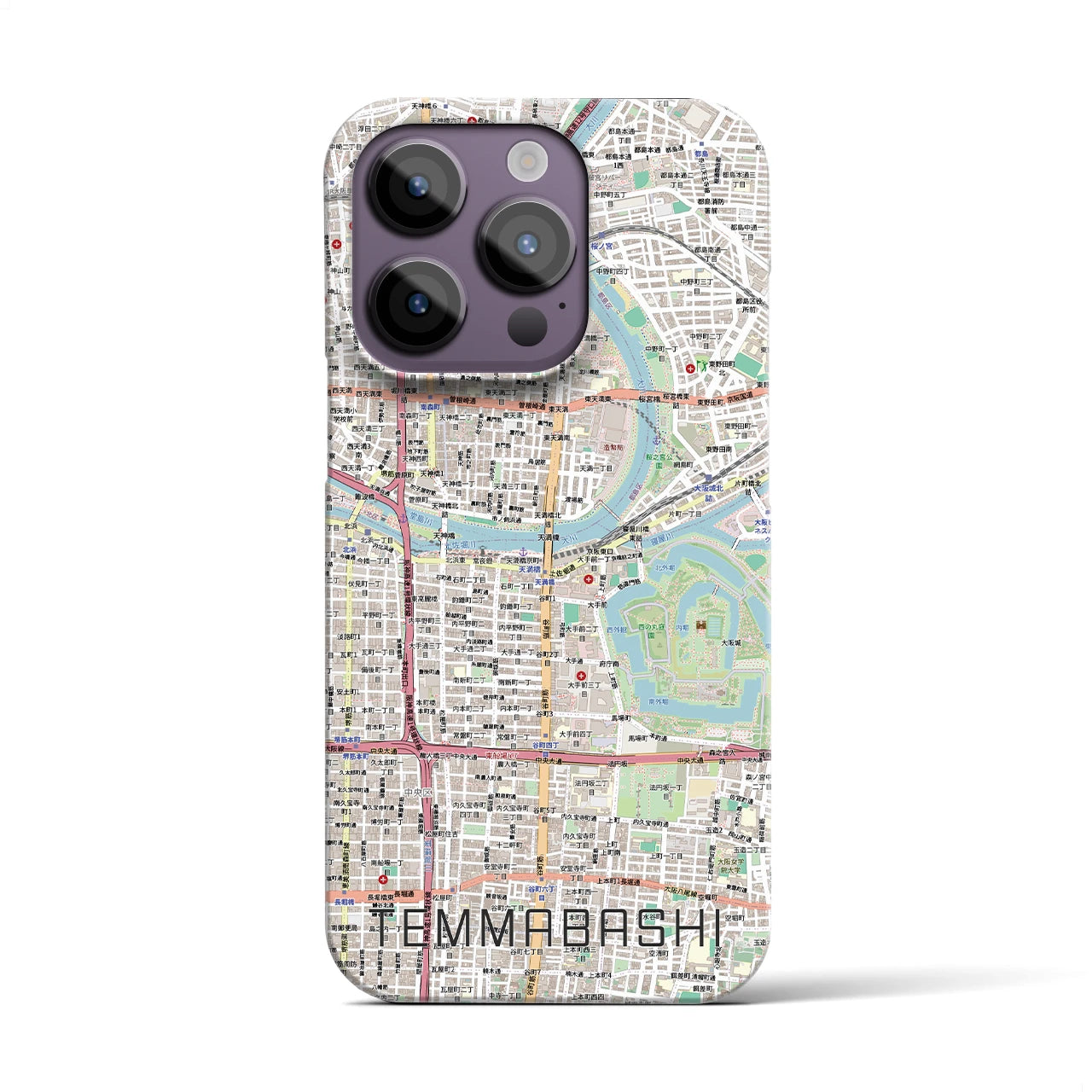 【天満橋(大阪府)】地図柄iPhoneケース(バックカバータイプ)ナチュラル・iPhone 14 Pro 用