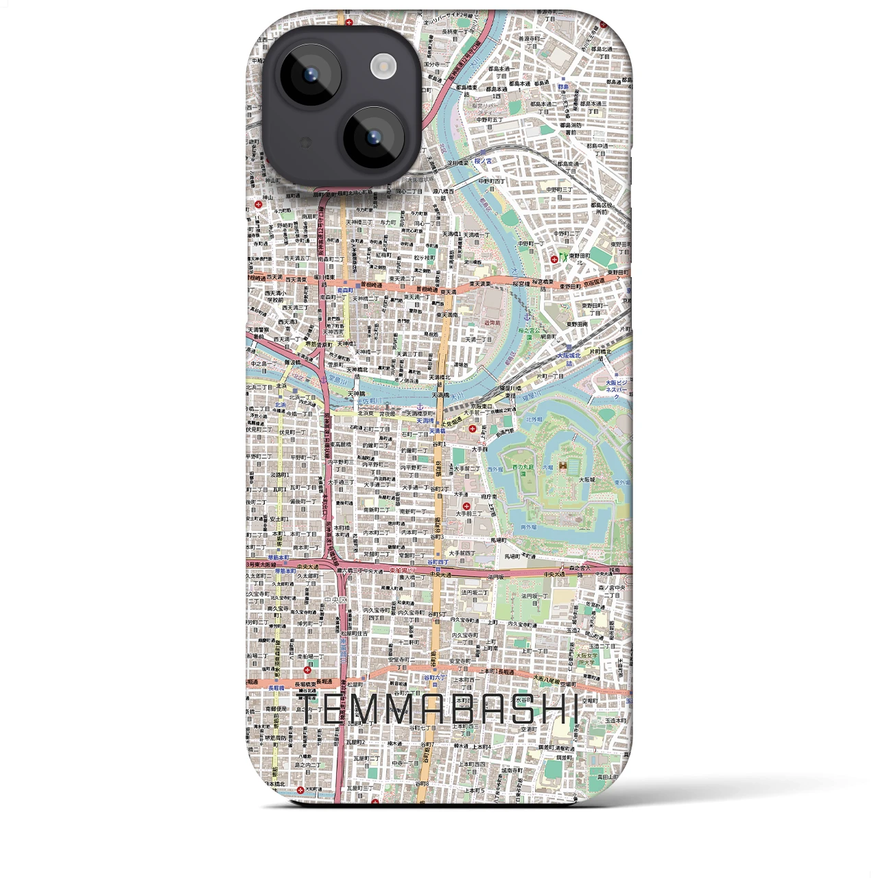 【天満橋(大阪府)】地図柄iPhoneケース(バックカバータイプ)ナチュラル・iPhone 14 Plus 用