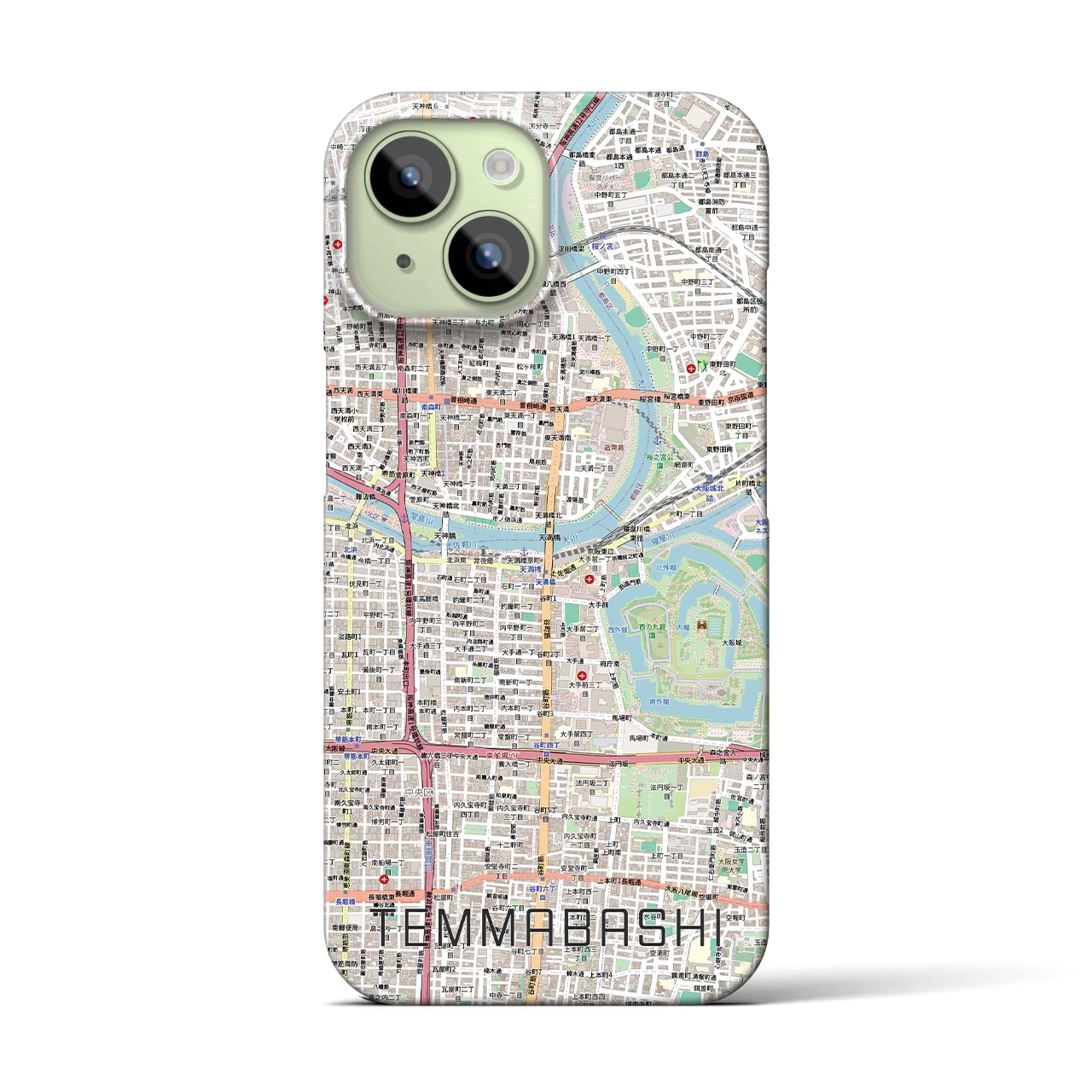 【天満橋(大阪府)】地図柄iPhoneケース(バックカバータイプ)ナチュラル・iPhone 15 用