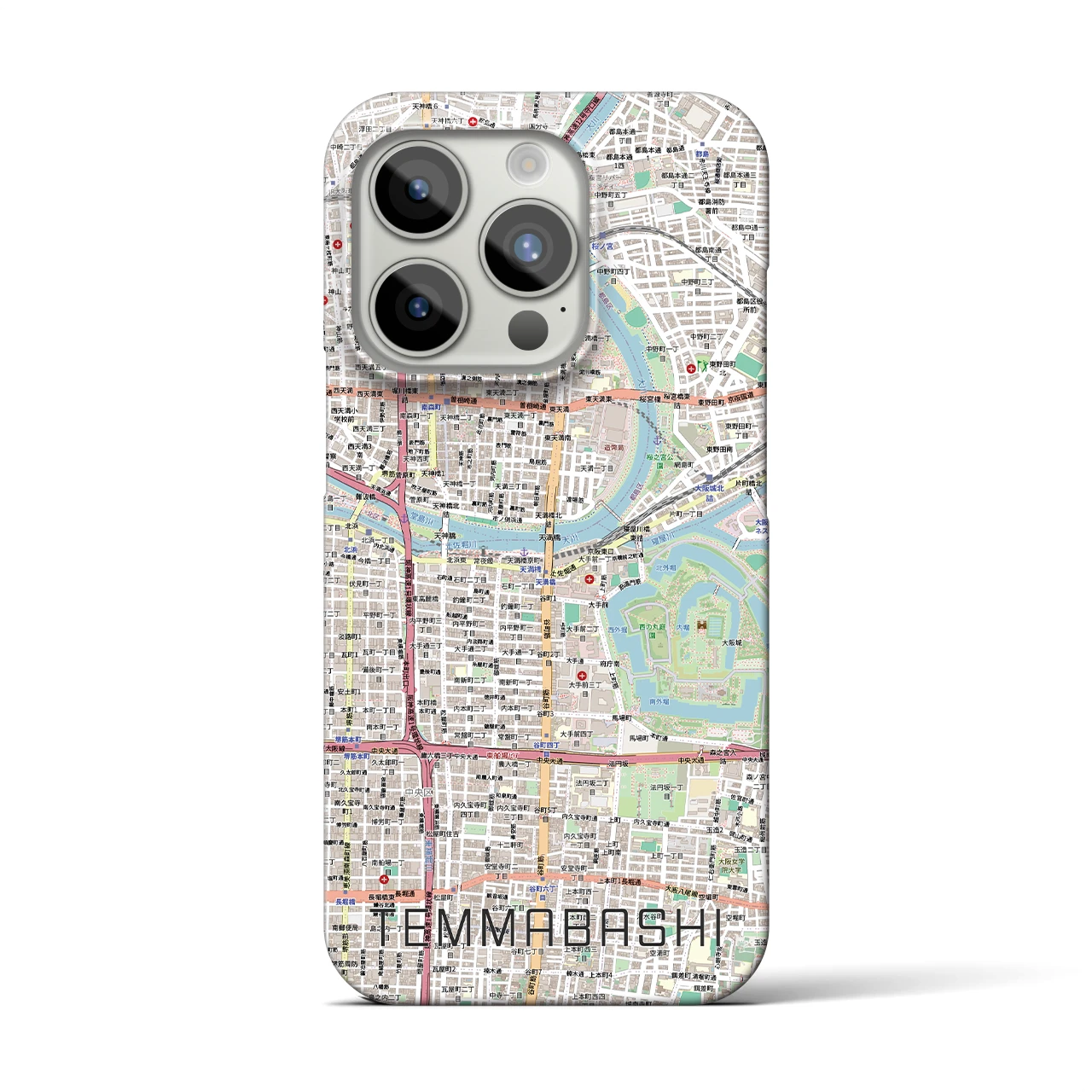 【天満橋(大阪府)】地図柄iPhoneケース(バックカバータイプ)ナチュラル・iPhone 15 Pro 用