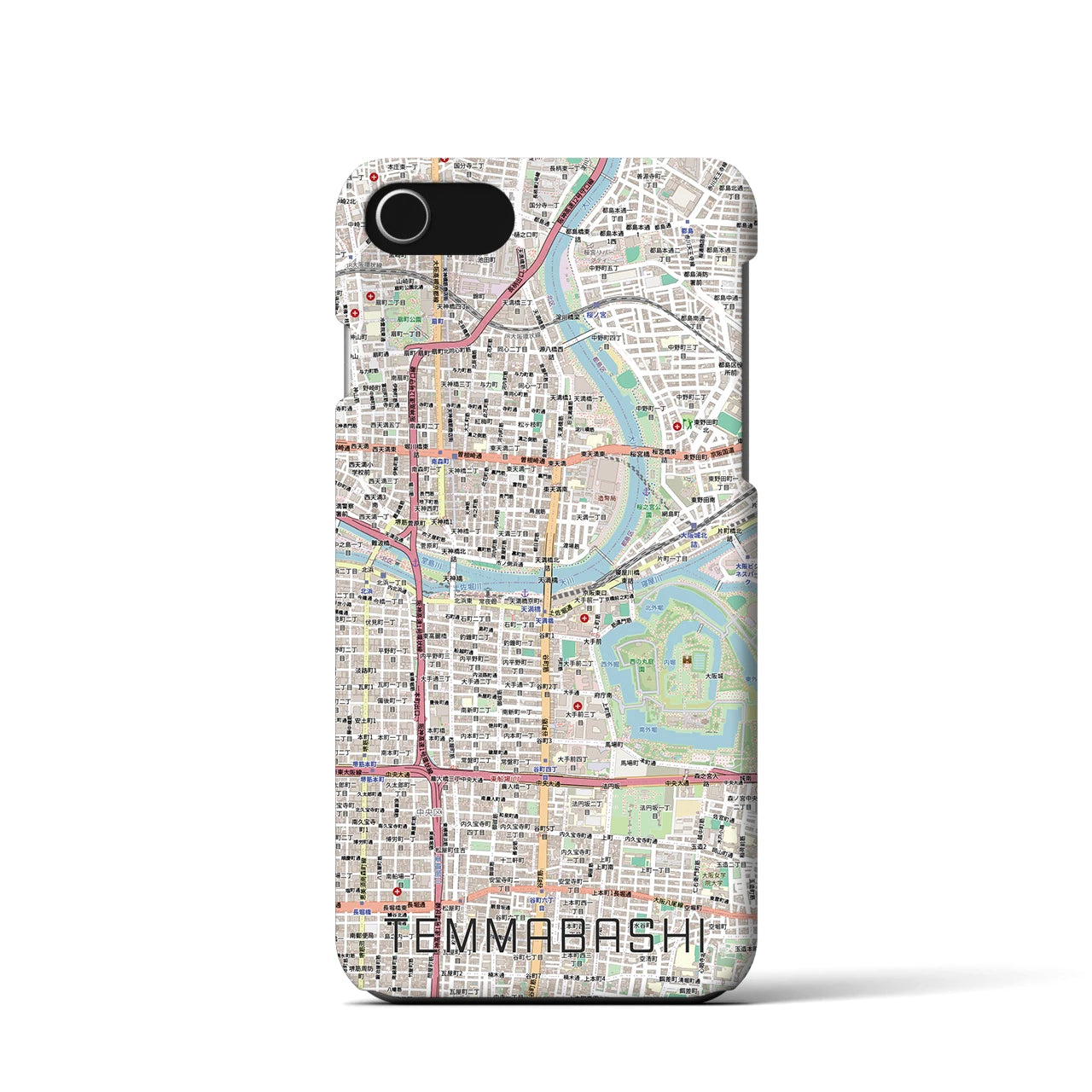 【天満橋(大阪府)】地図柄iPhoneケース(バックカバータイプ)ナチュラル・iPhone SE(第3 / 第2世代) / 8 / 7 / 6s / 6 用
