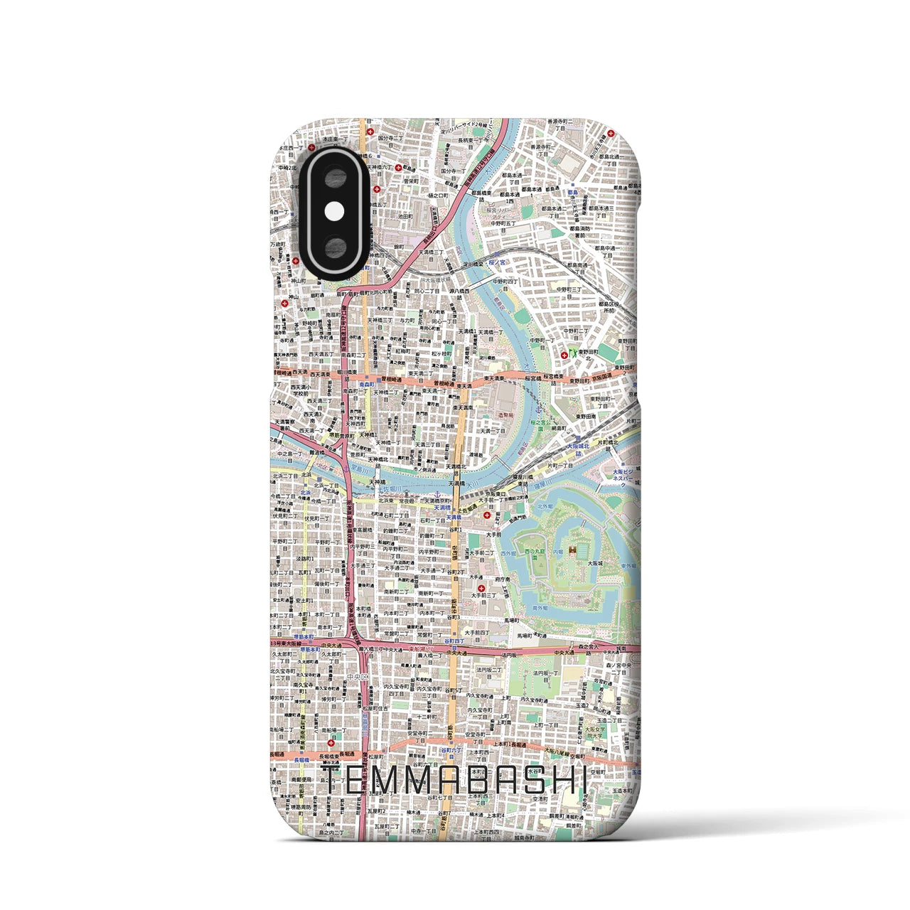 【天満橋(大阪府)】地図柄iPhoneケース(バックカバータイプ)ナチュラル・iPhone XS / X 用