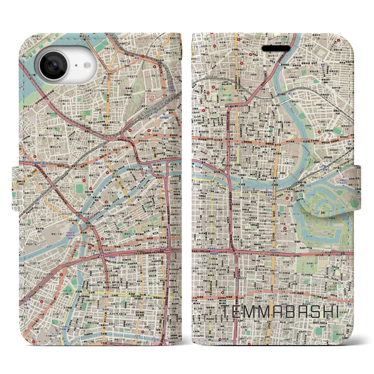 【天満橋(大阪府)】地図柄iPhoneケース(手帳タイプ)