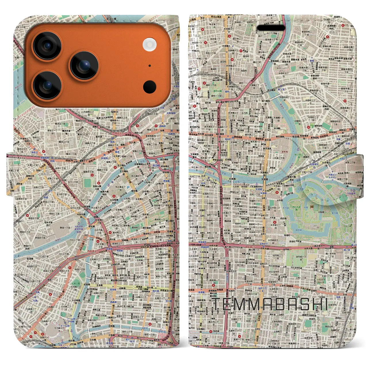 【天満橋(大阪府)】地図柄iPhoneケース(手帳タイプ)