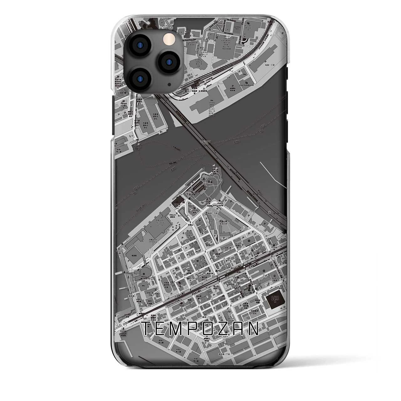 【天保山(大阪府)】地図柄iPhoneケース(クリアタイプ)モノトーン・iPhone 11 Pro Max 用