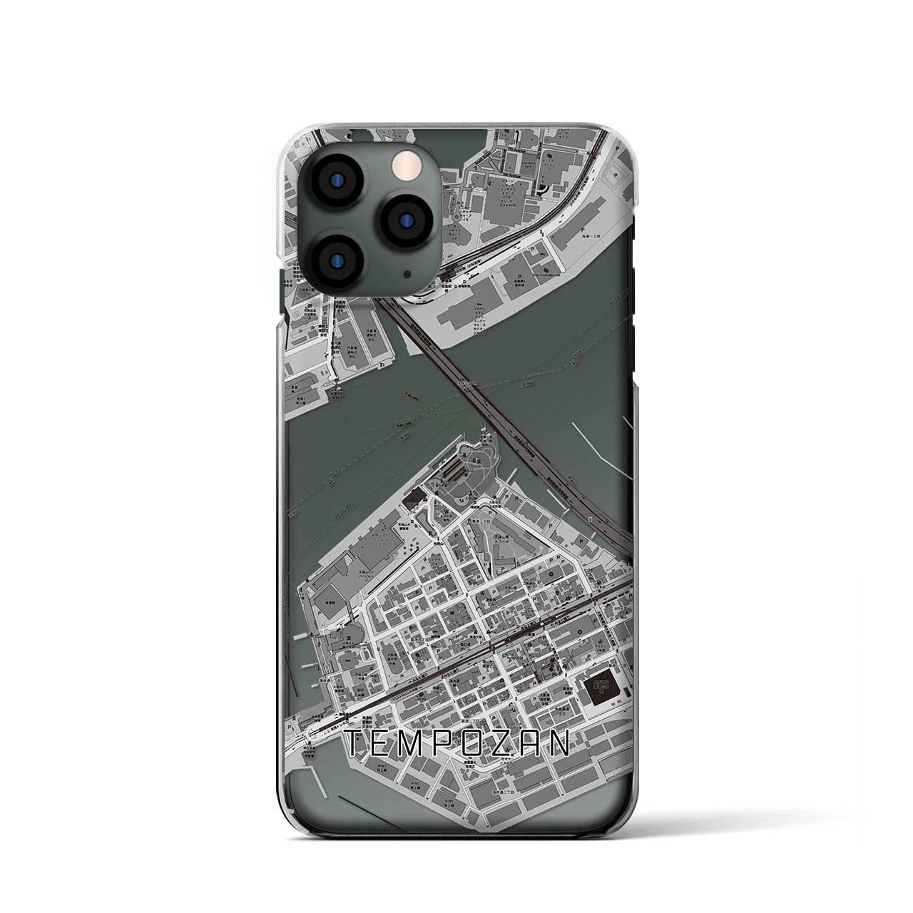 【天保山(大阪府)】地図柄iPhoneケース(クリアタイプ)モノトーン・iPhone 11 Pro 用