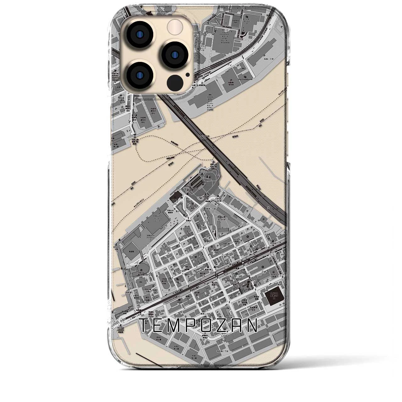 【天保山(大阪府)】地図柄iPhoneケース(クリアタイプ)モノトーン・iPhone 12 Pro Max 用