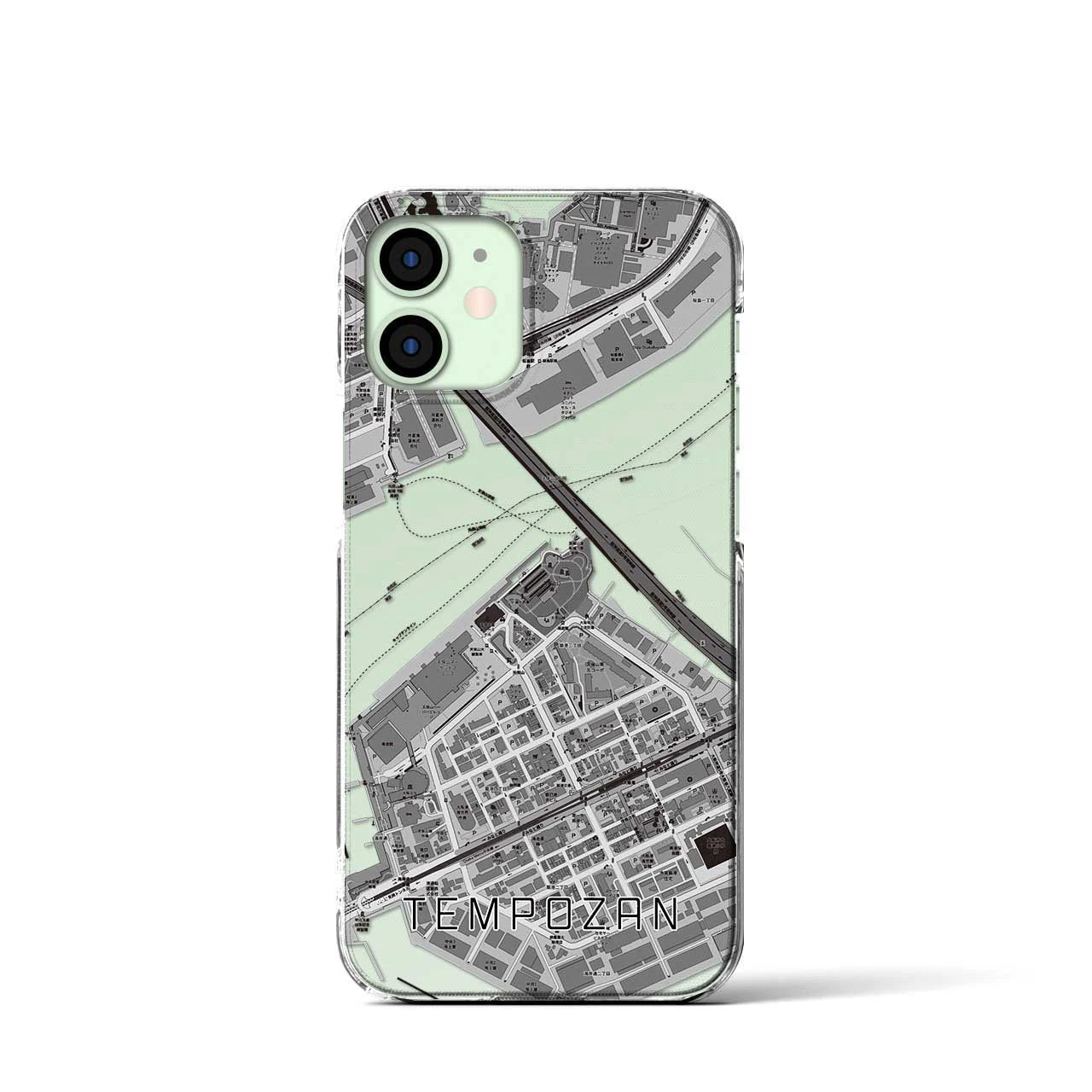 【天保山(大阪府)】地図柄iPhoneケース(クリアタイプ)モノトーン・iPhone 12 mini 用