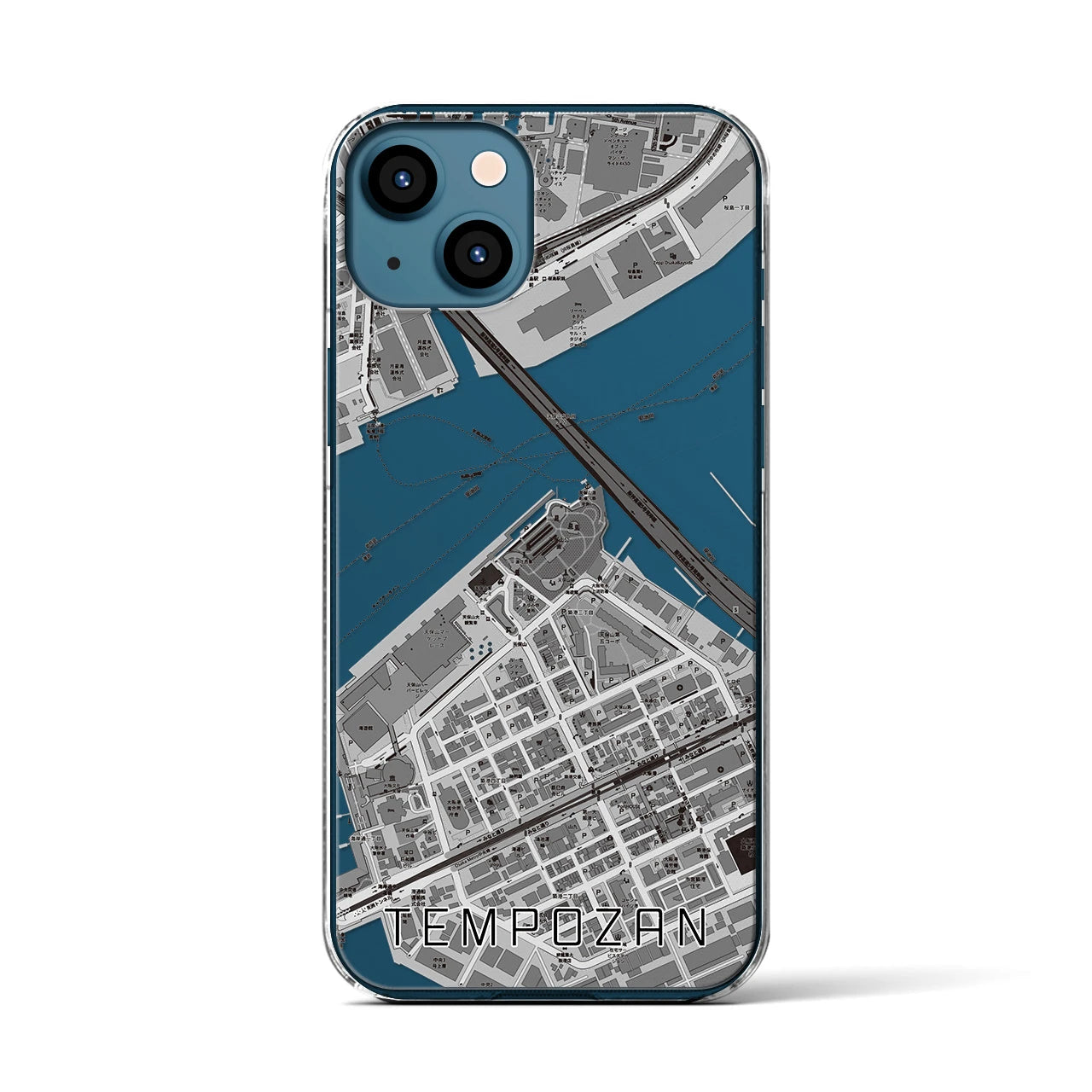 【天保山(大阪府)】地図柄iPhoneケース(クリアタイプ)モノトーン・iPhone 13 用