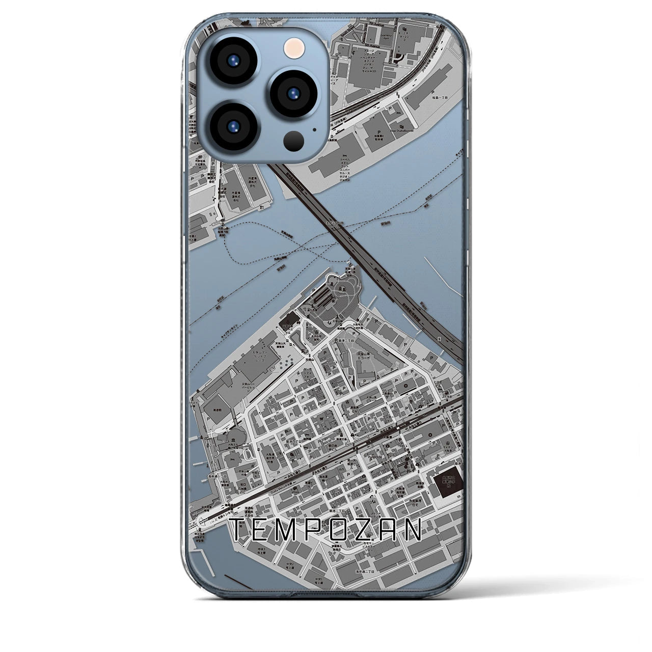 【天保山(大阪府)】地図柄iPhoneケース(クリアタイプ)モノトーン・iPhone 13 Pro Max 用