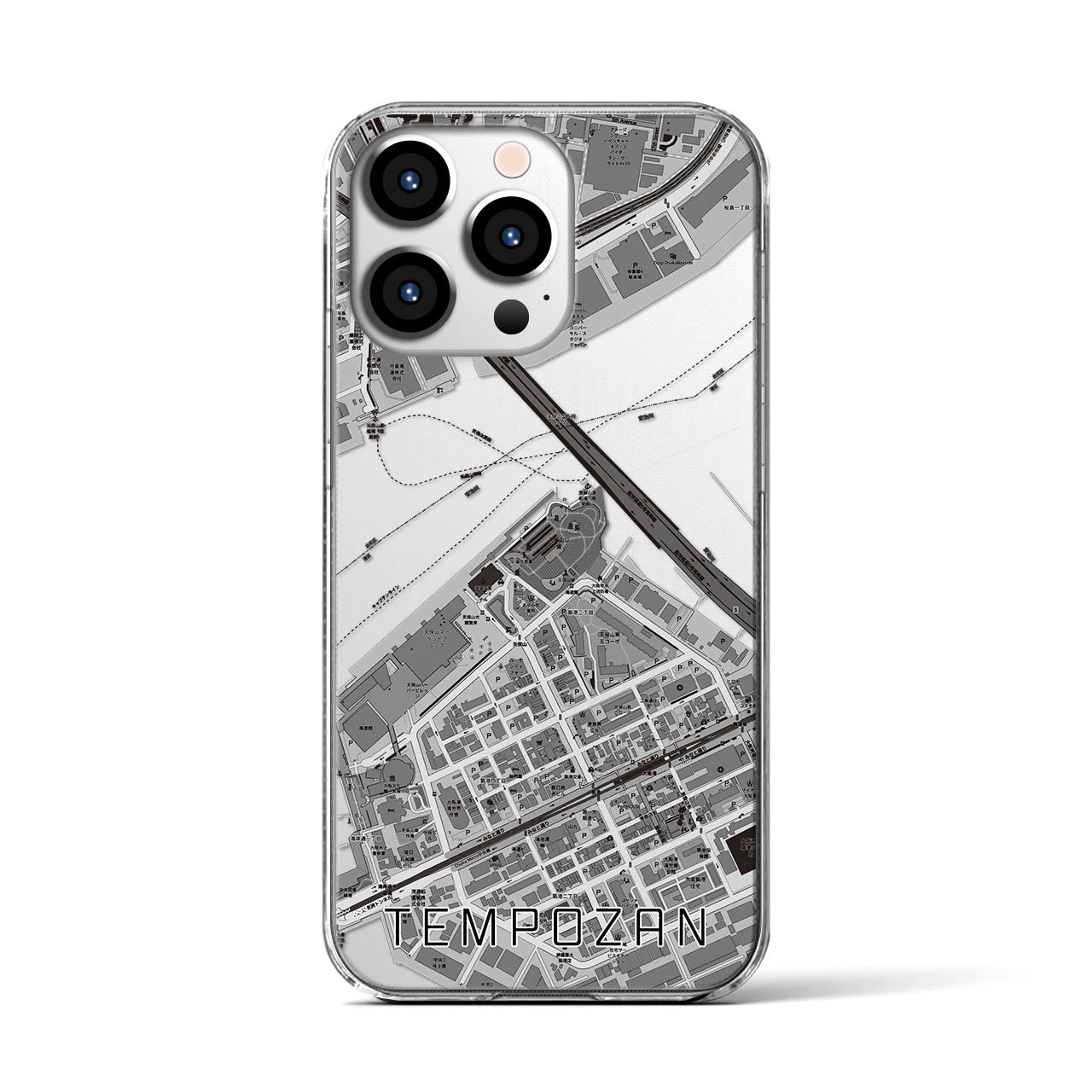 【天保山(大阪府)】地図柄iPhoneケース(クリアタイプ)モノトーン・iPhone 13 Pro 用