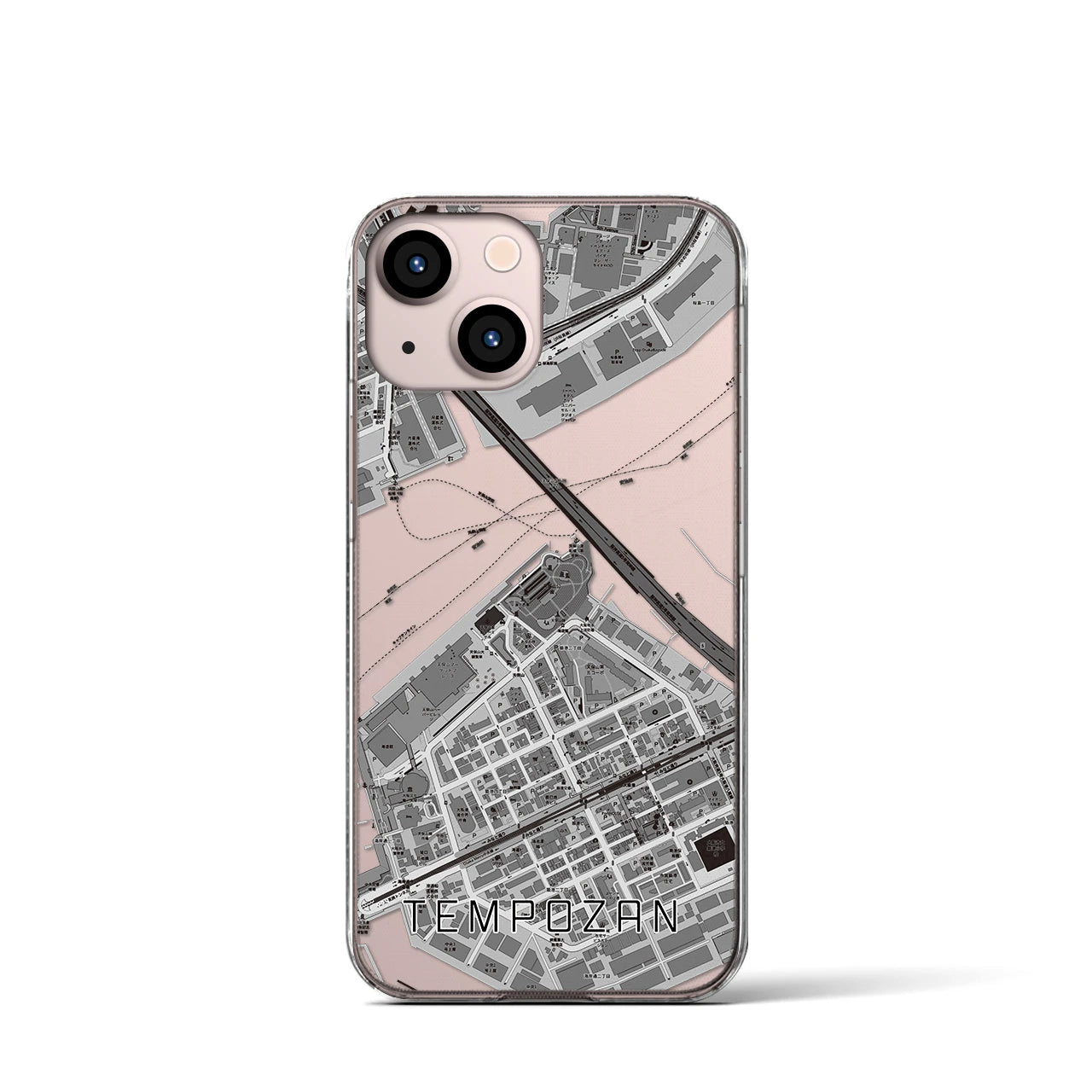 【天保山(大阪府)】地図柄iPhoneケース(クリアタイプ)モノトーン・iPhone 13 mini 用