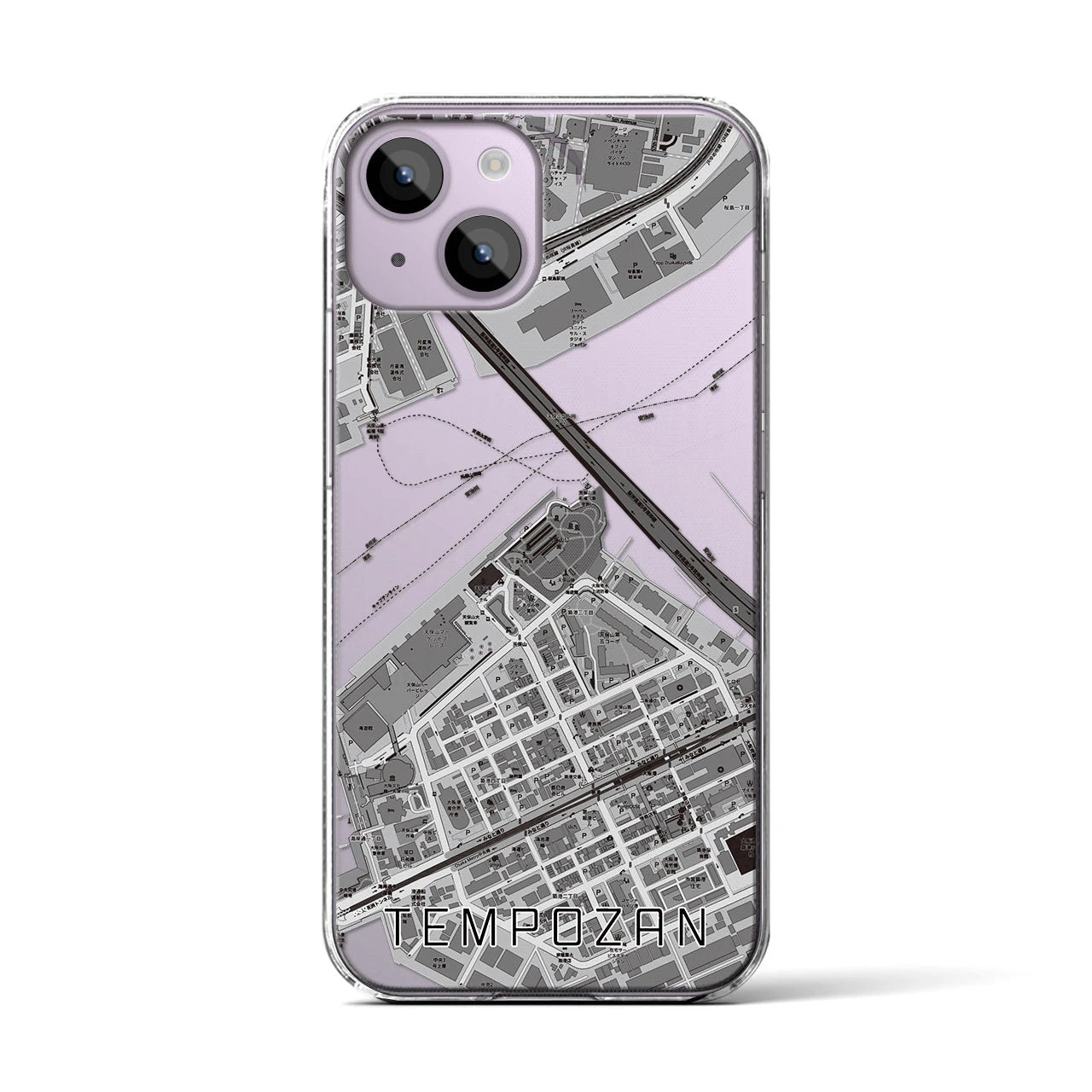 【天保山(大阪府)】地図柄iPhoneケース(クリアタイプ)モノトーン・iPhone 14 用