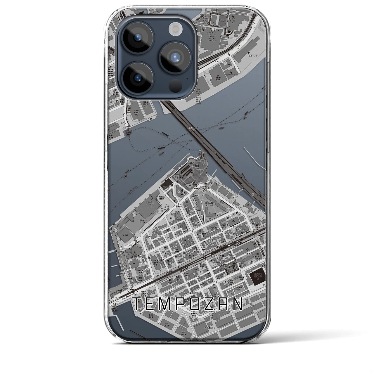 【天保山(大阪府)】地図柄iPhoneケース(クリアタイプ)モノトーン・iPhone 15 Pro Max 用