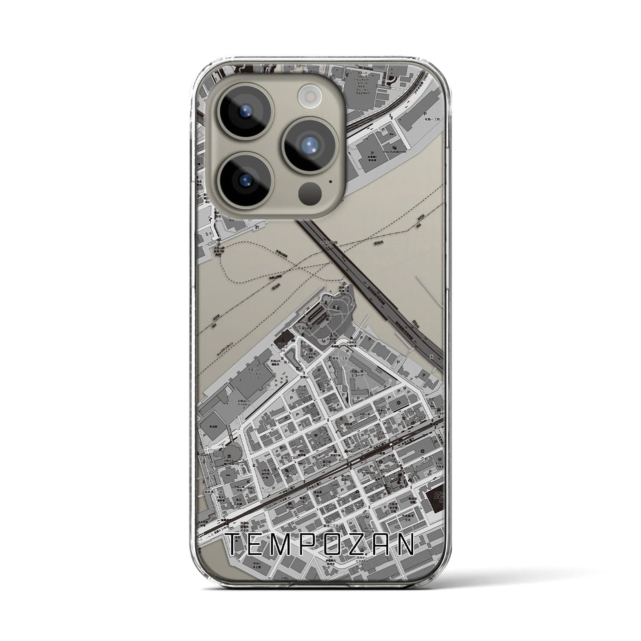 【天保山(大阪府)】地図柄iPhoneケース(クリアタイプ)モノトーン・iPhone 15 Pro 用