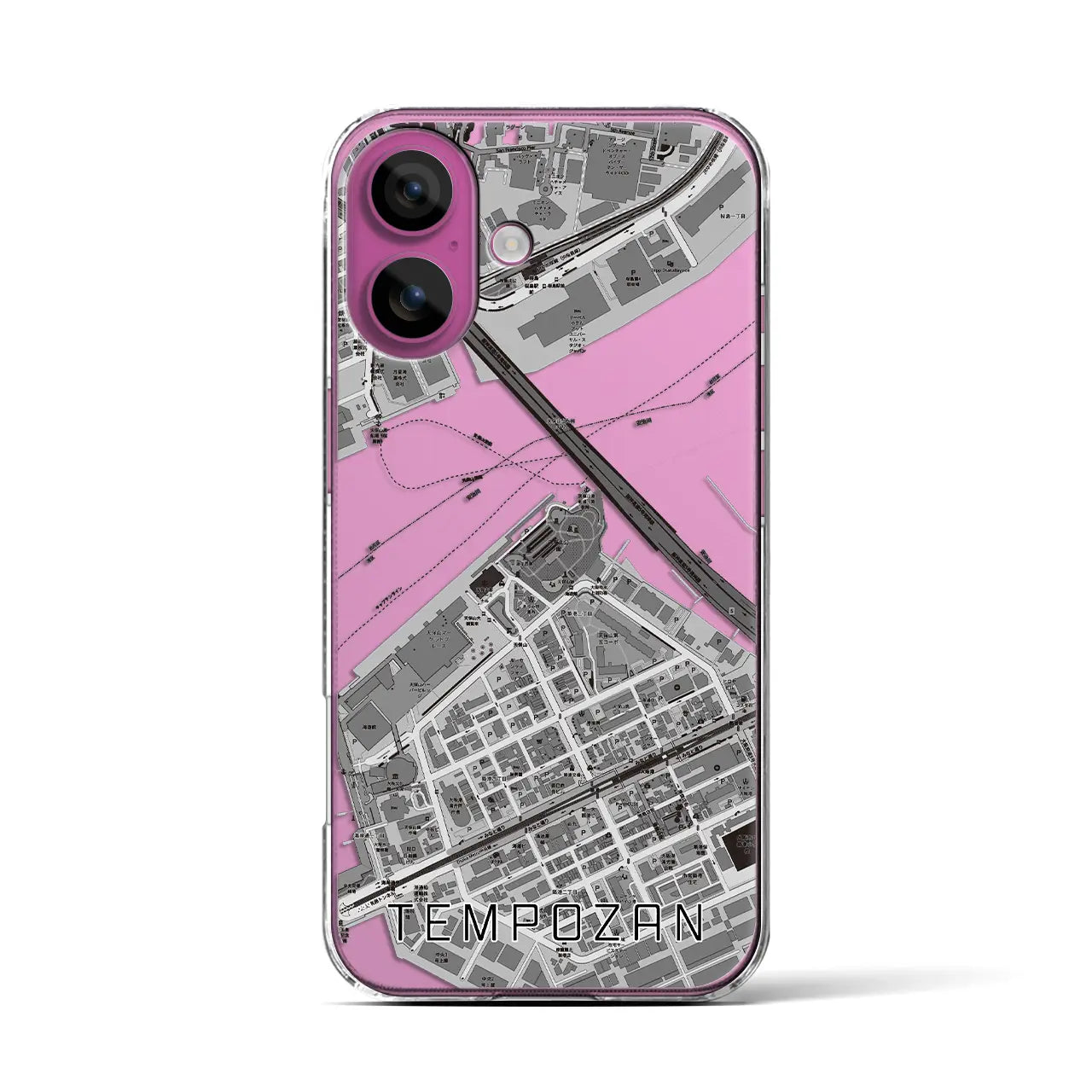 【天保山(大阪府)】地図柄iPhoneケース(クリアタイプ)モノトーン・iPhone 16 Pro 用
